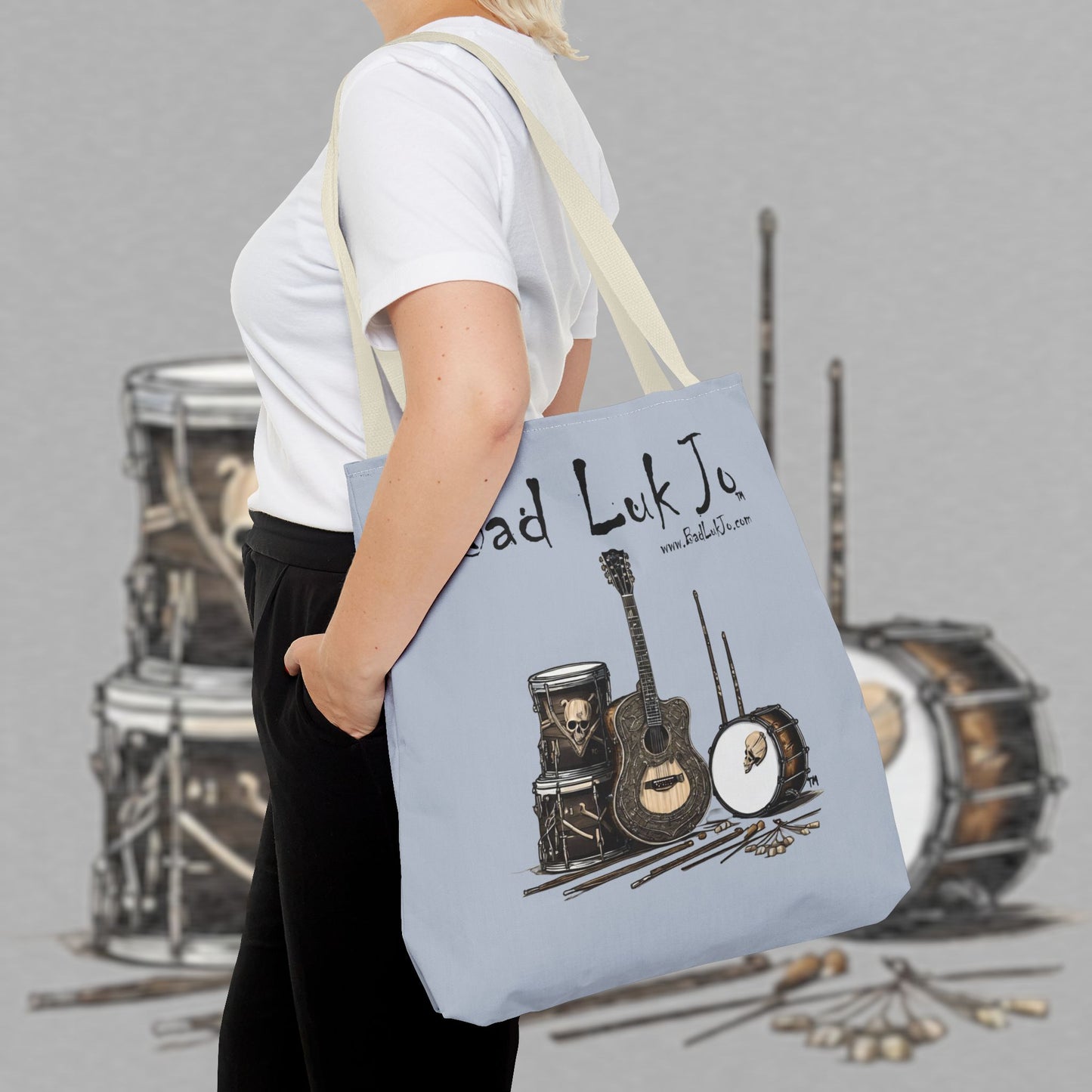 Bad Luk Jo Tote Bag - (Grey) Perfect for Musicians and Music Lovers - FREE ECONOMY SHIPPING