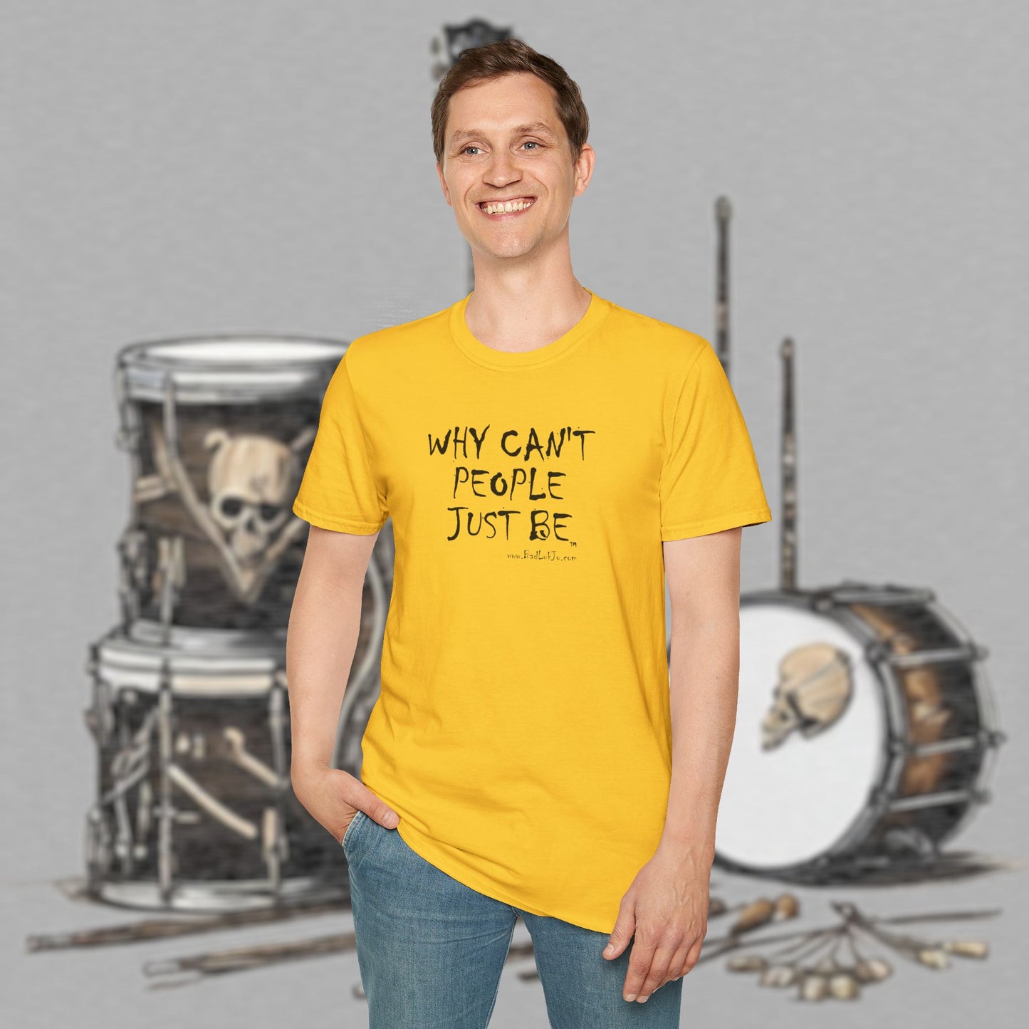 Bad Luk Jo "Why Can't People Just Be" - Unisex Softstyle T-Shirt - Perfect for Musicians and Music Lovers - FREE ECONOMY SHIPPING