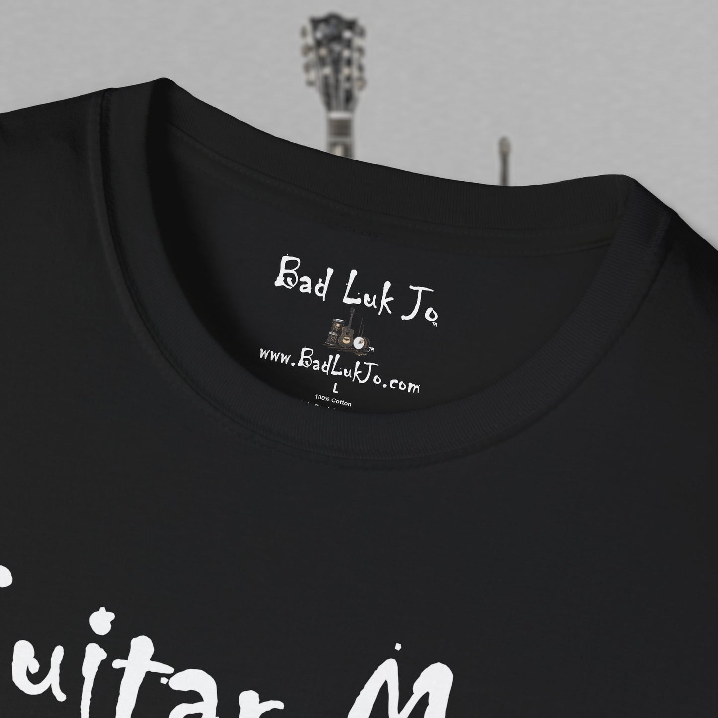 Bad Luk Jo "Guitar Man" T-Shirt - No Printing on Back - Unisex Softstyle T-Shirt - Perfect for Musicians and Music Lovers - FREE ECONOMY SHIPPING
