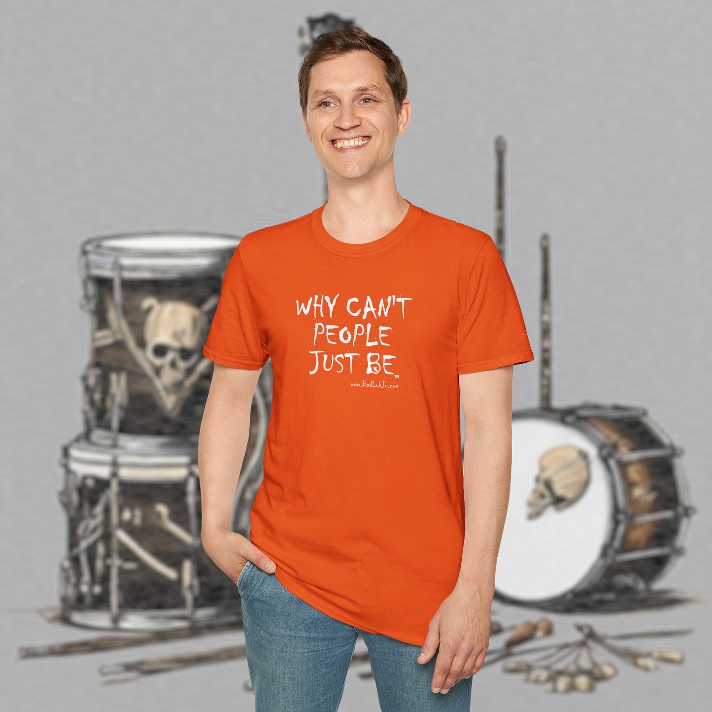 Bad Luk Jo "Why Can't People Just Be" - Unisex Softstyle T-Shirt - Perfect for Musicians and Music Lovers - FREE ECONOMY SHIPPING