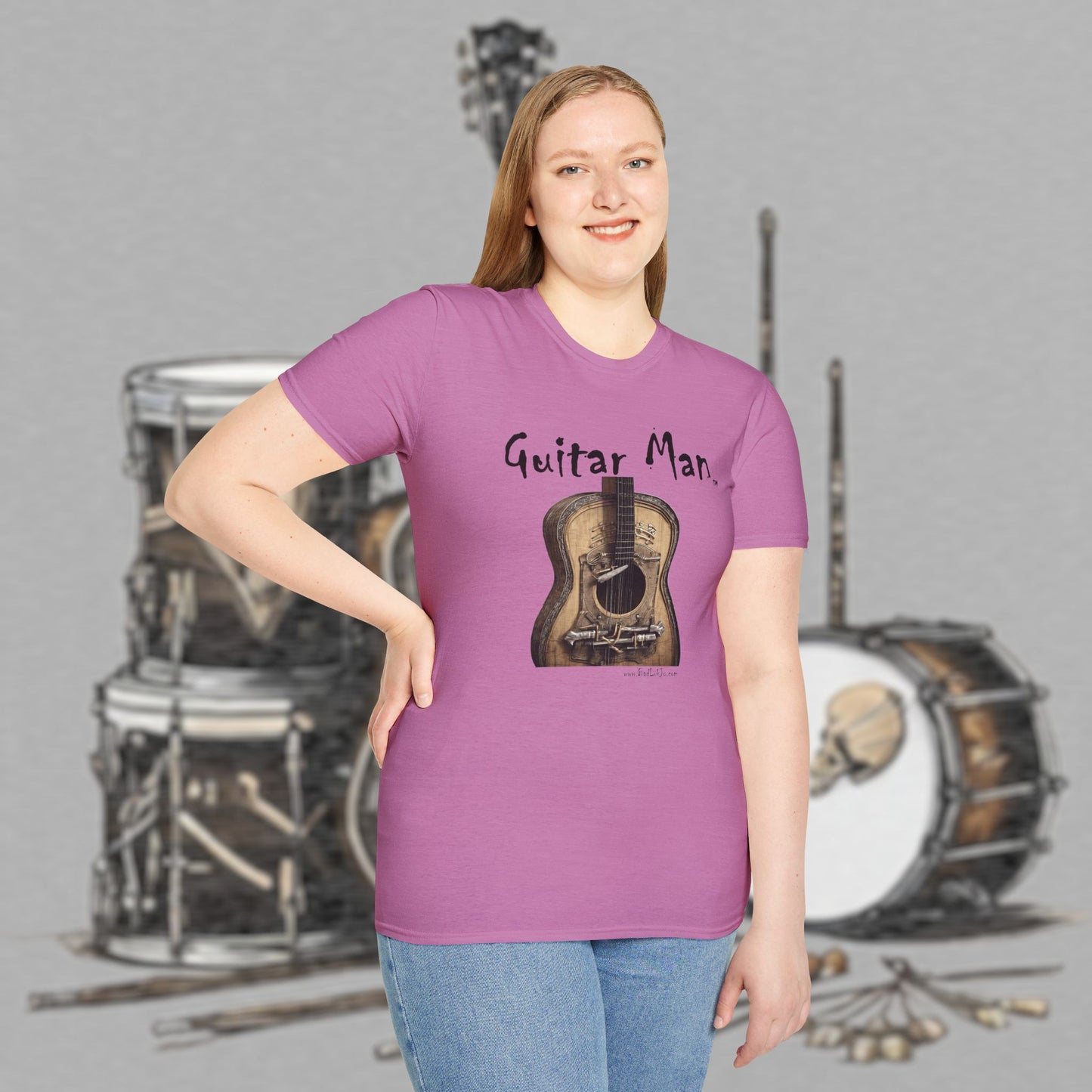 Bad Luk Jo "Guitar Man" T-Shirt - No Printing on Back - Unisex Softstyle T-Shirt - Perfect for Musicians and Music Lovers - FREE ECONOMY SHIPPING