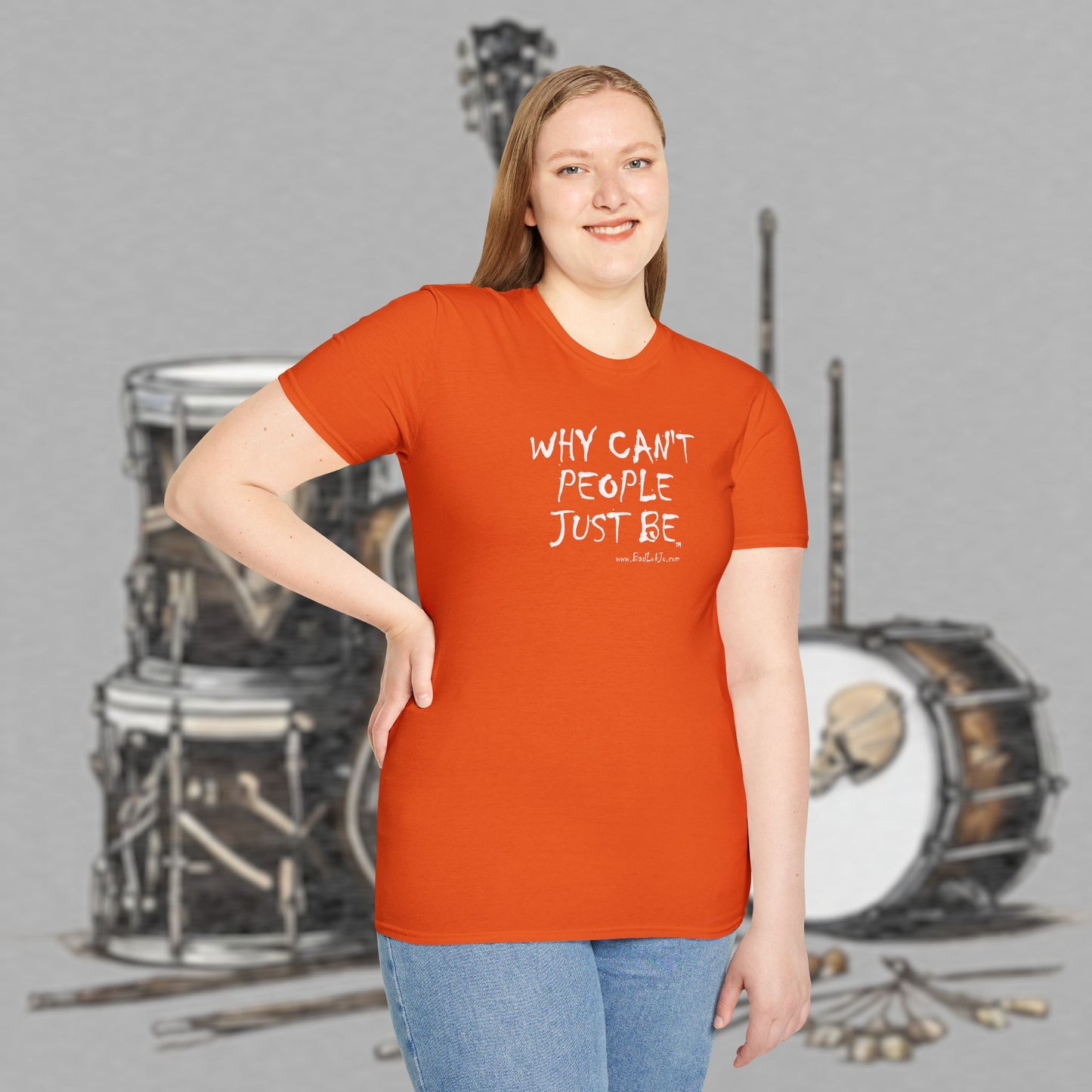 Bad Luk Jo "Why Can't People Just Be" - Unisex Softstyle T-Shirt - Perfect for Musicians and Music Lovers - FREE ECONOMY SHIPPING