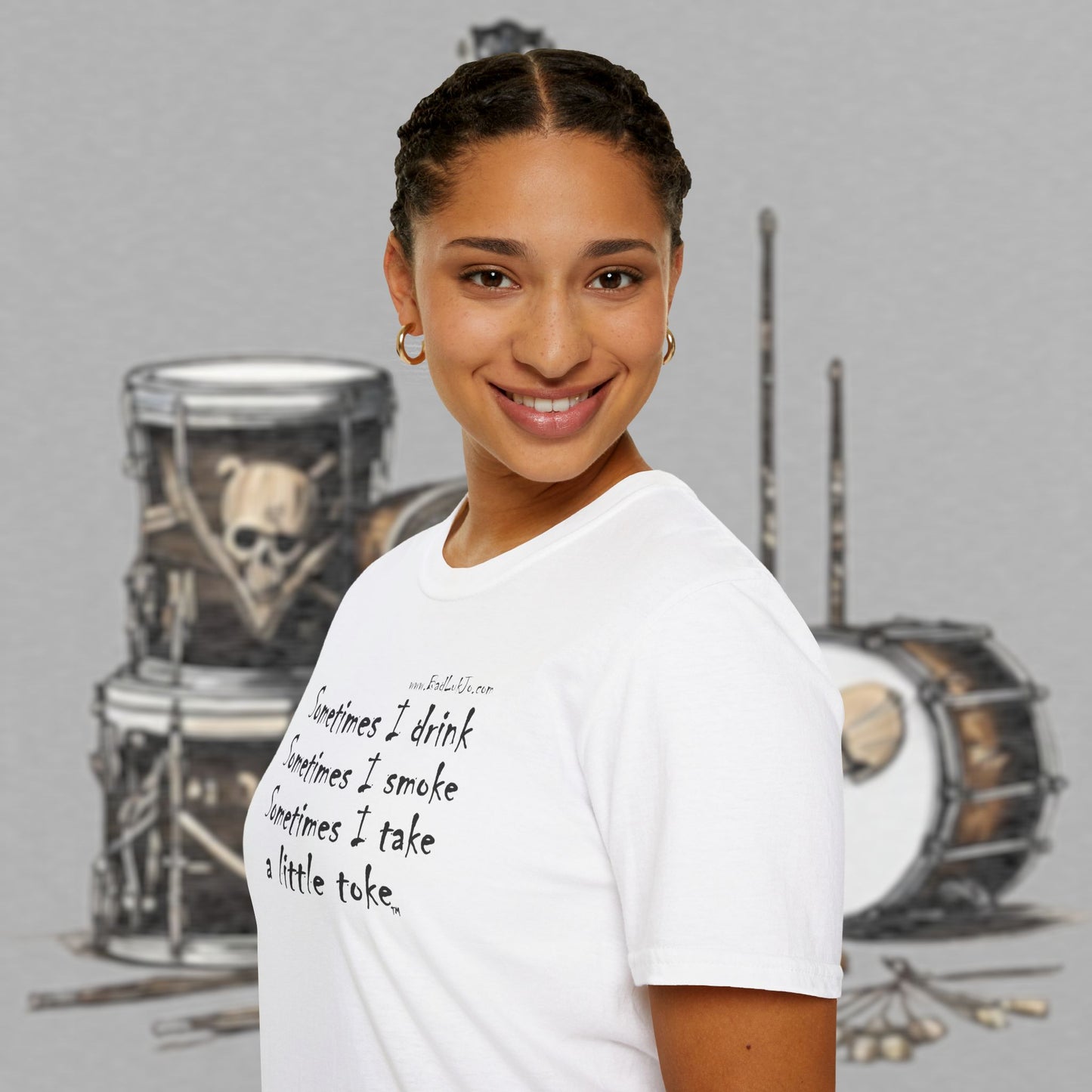 Bad Luk Jo "Sometimes I drink, Sometimes I smoke, Sometimes I take a little toke" - Unisex Softstyle T-Shirt - FREE ECONOMY SHIPPING