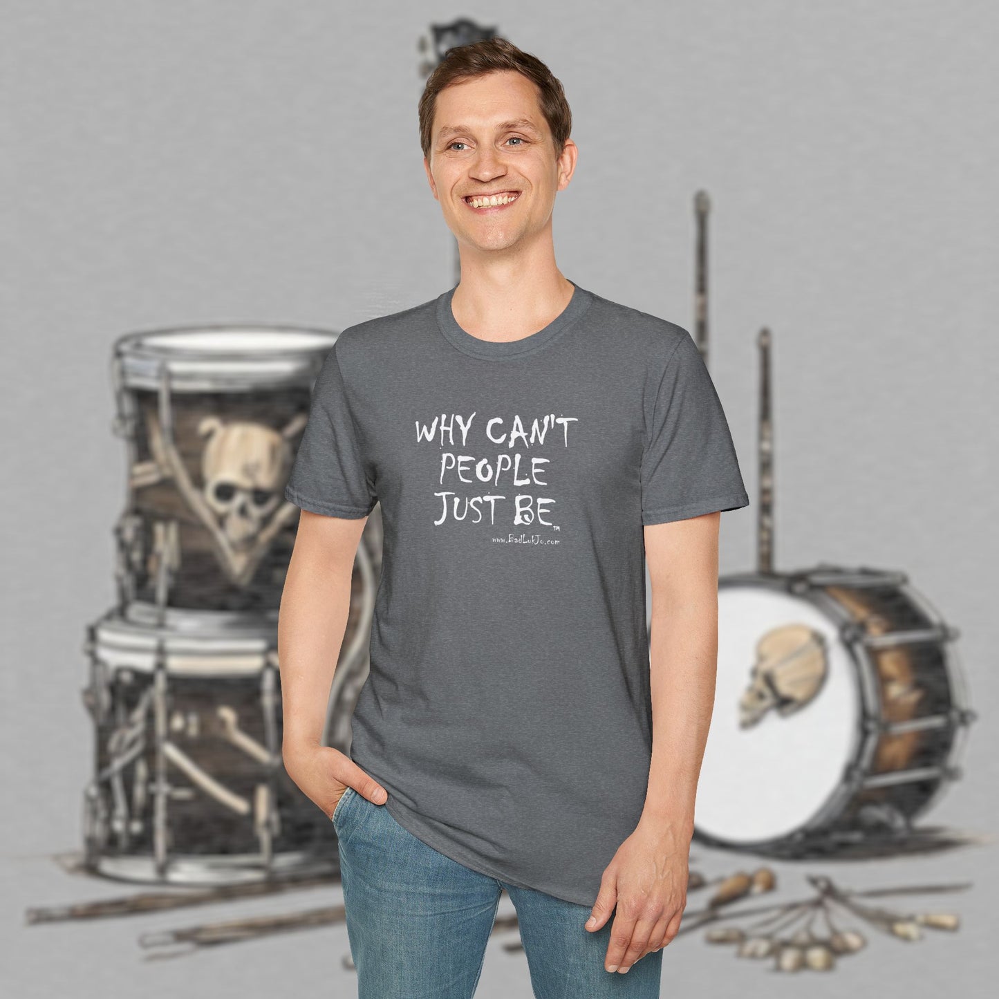 Bad Luk Jo "Why Can't People Just Be" - Unisex Softstyle T-Shirt - Perfect for Musicians and Music Lovers - FREE ECONOMY SHIPPING
