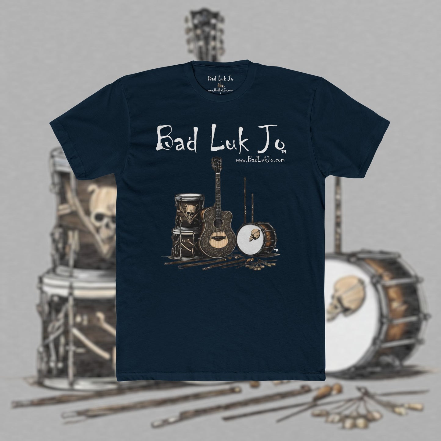 Bad Luk Jo T-Shirt - Alternate Design - No Printing on Back - Unisex Cotton "Crew Tee" - Classic Fit (Tighter) - Perfect for Musicians and Music Lovers - FREE ECONOMY SHIPPING