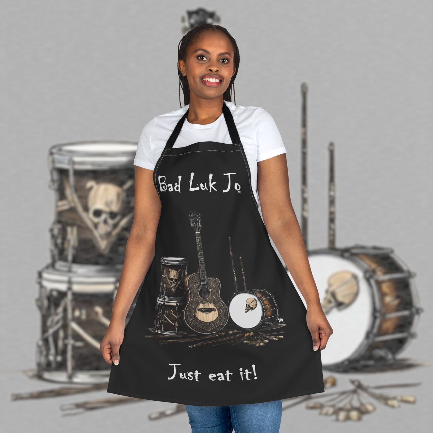 Bad Luk Jo Stylish BBQ / Cooking Apron - "Just eat it!" - Perfect for the Kitchen or Grill! - FREE STANDARD SHIPPING