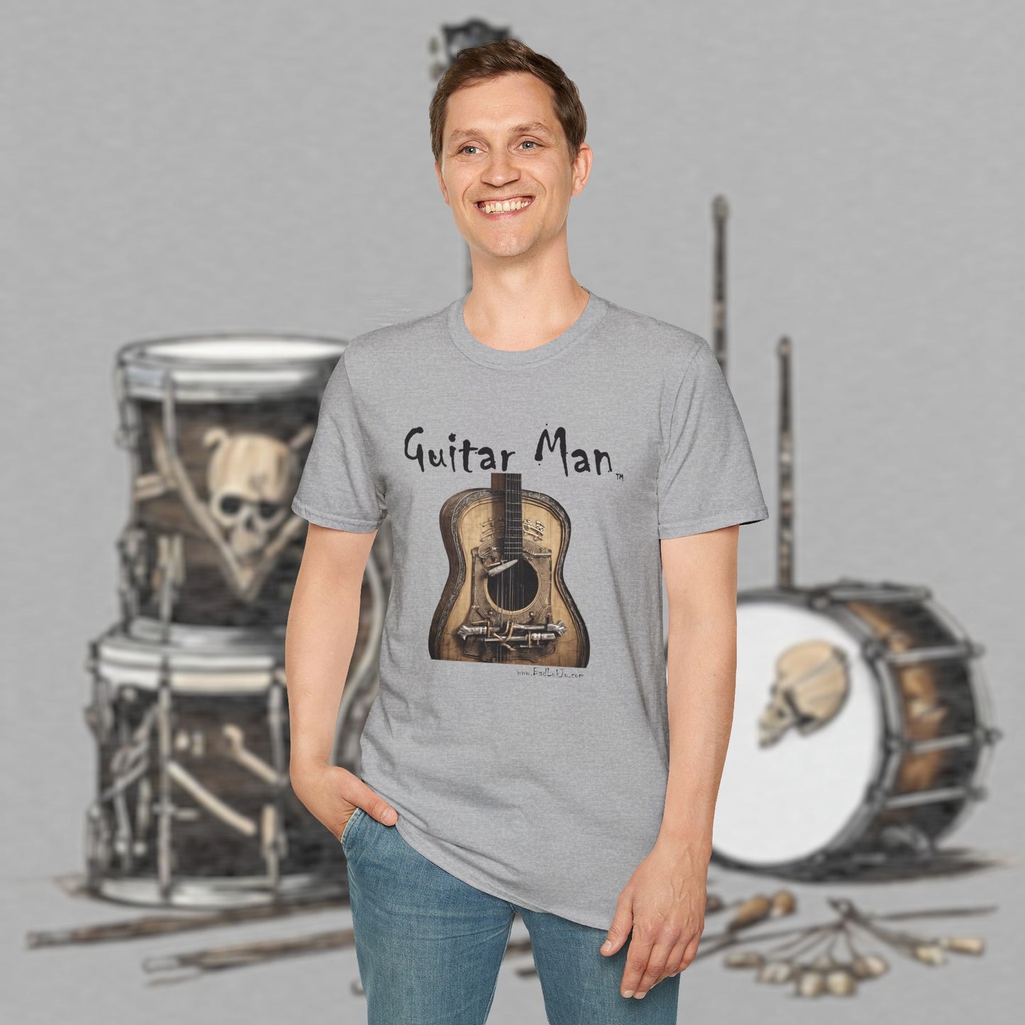 Bad Luk Jo "Guitar Man" T-Shirt - No Printing on Back - Unisex Softstyle T-Shirt - Perfect for Musicians and Music Lovers - FREE ECONOMY SHIPPING