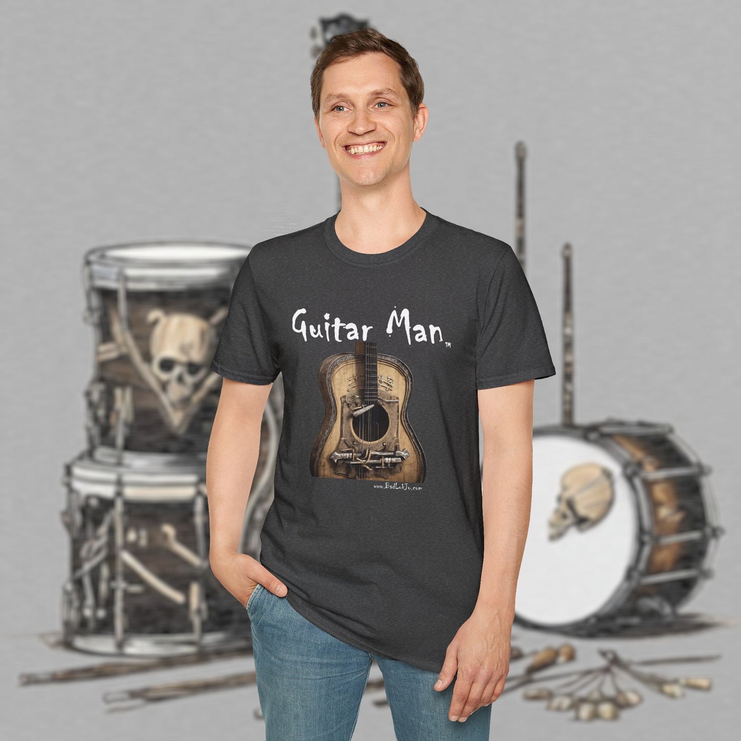 Bad Luk Jo "Guitar Man" T-Shirt - No Printing on Back - Unisex Softstyle T-Shirt - Perfect for Musicians and Music Lovers - FREE ECONOMY SHIPPING