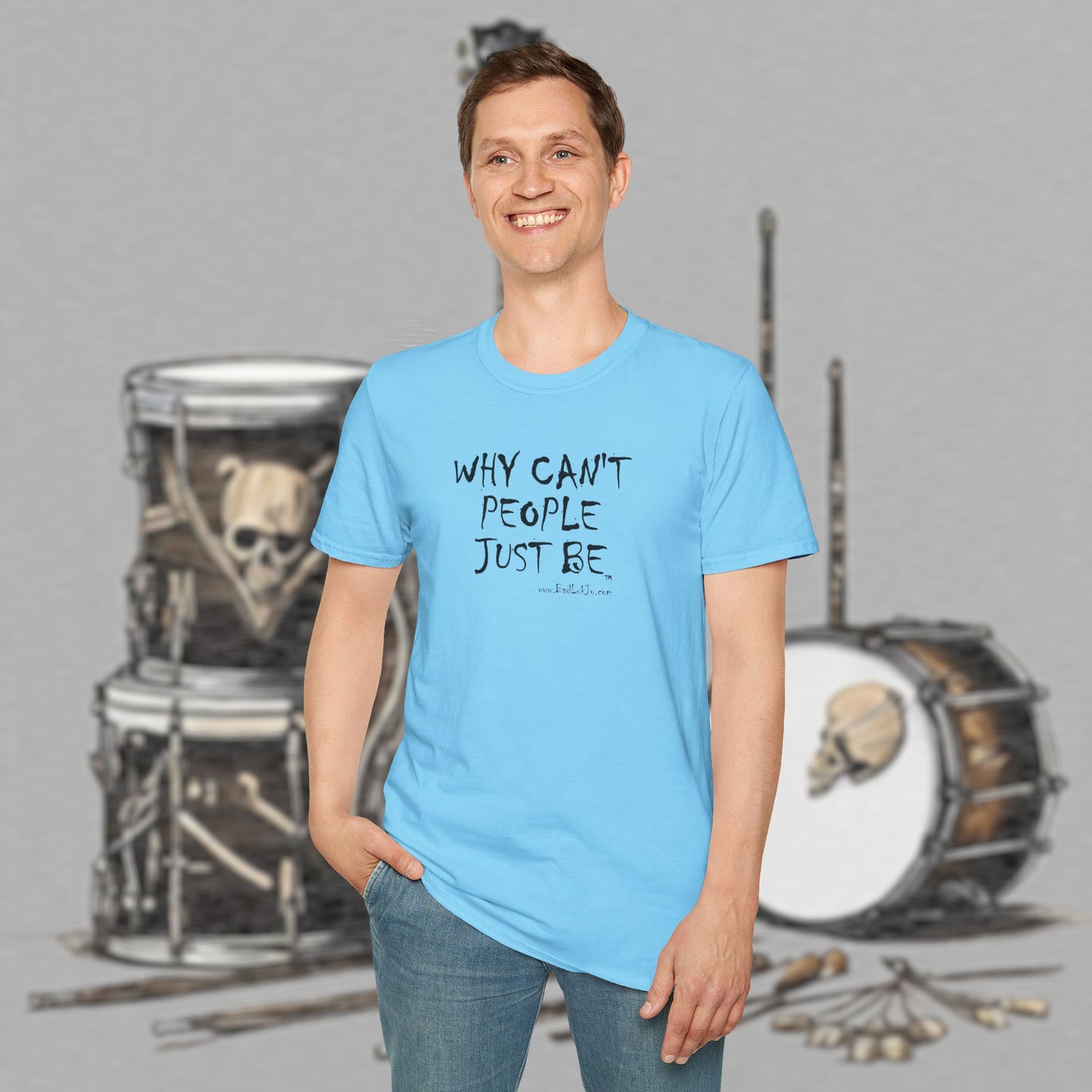 Bad Luk Jo "Why Can't People Just Be" - Unisex Softstyle T-Shirt - Perfect for Musicians and Music Lovers - FREE ECONOMY SHIPPING