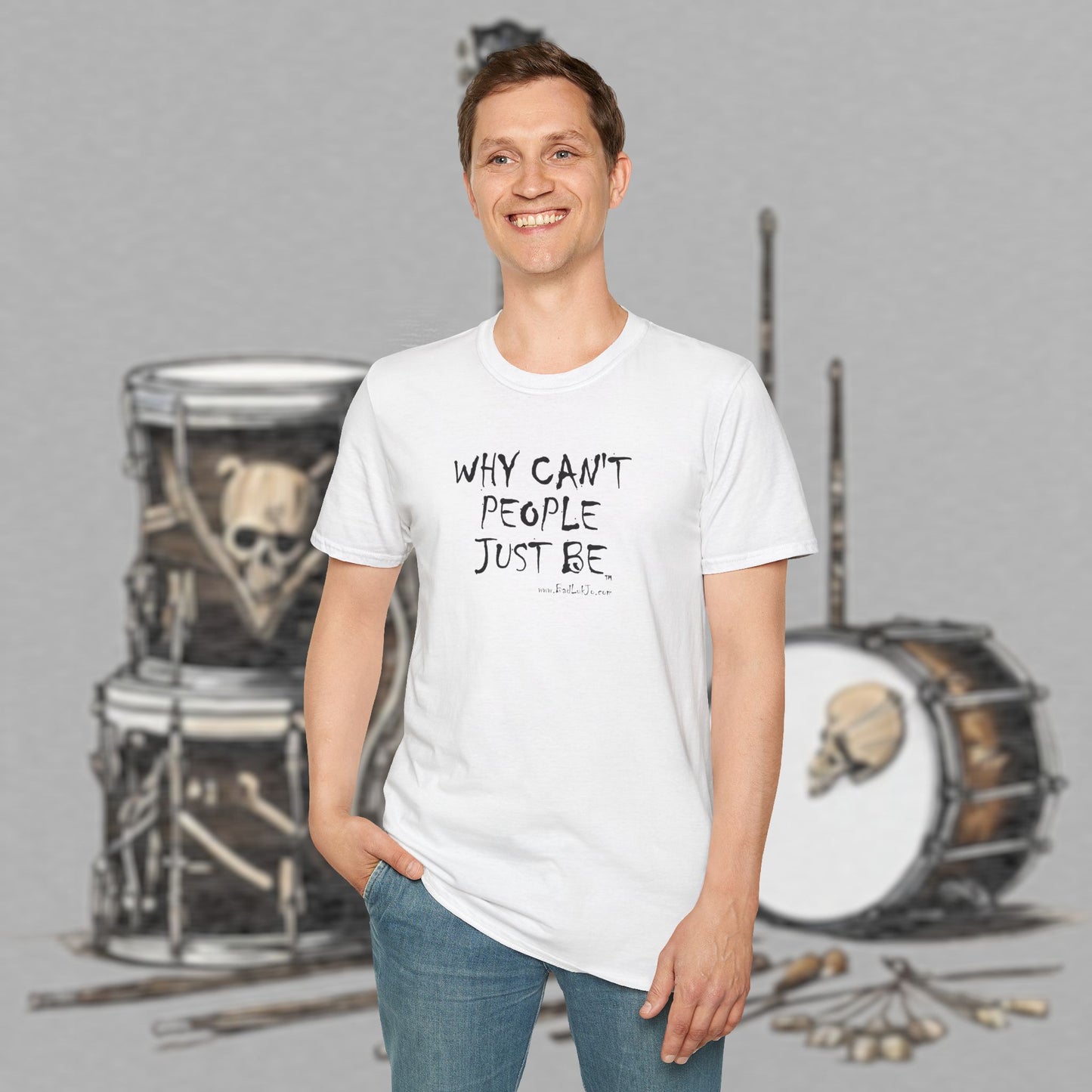 Bad Luk Jo "Why Can't People Just Be" - Unisex Softstyle T-Shirt - Perfect for Musicians and Music Lovers - FREE ECONOMY SHIPPING