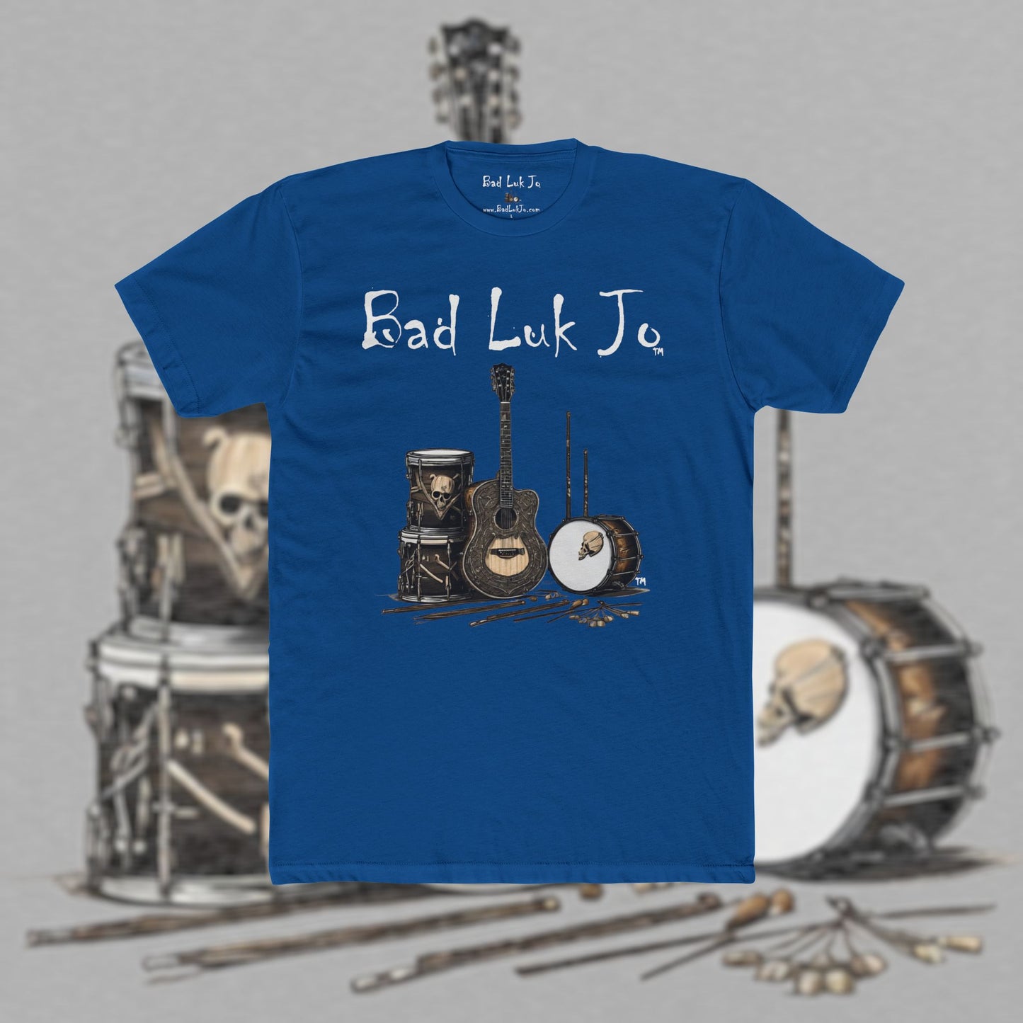 Bad Luk Jo T-Shirt - ORIGINAL Design with Website on Back - Unisex Cotton "Crew Tee" - Classic Fit (Tighter) - Perfect for Musicians and Music Lovers - FREE ECONOMY SHIPPING