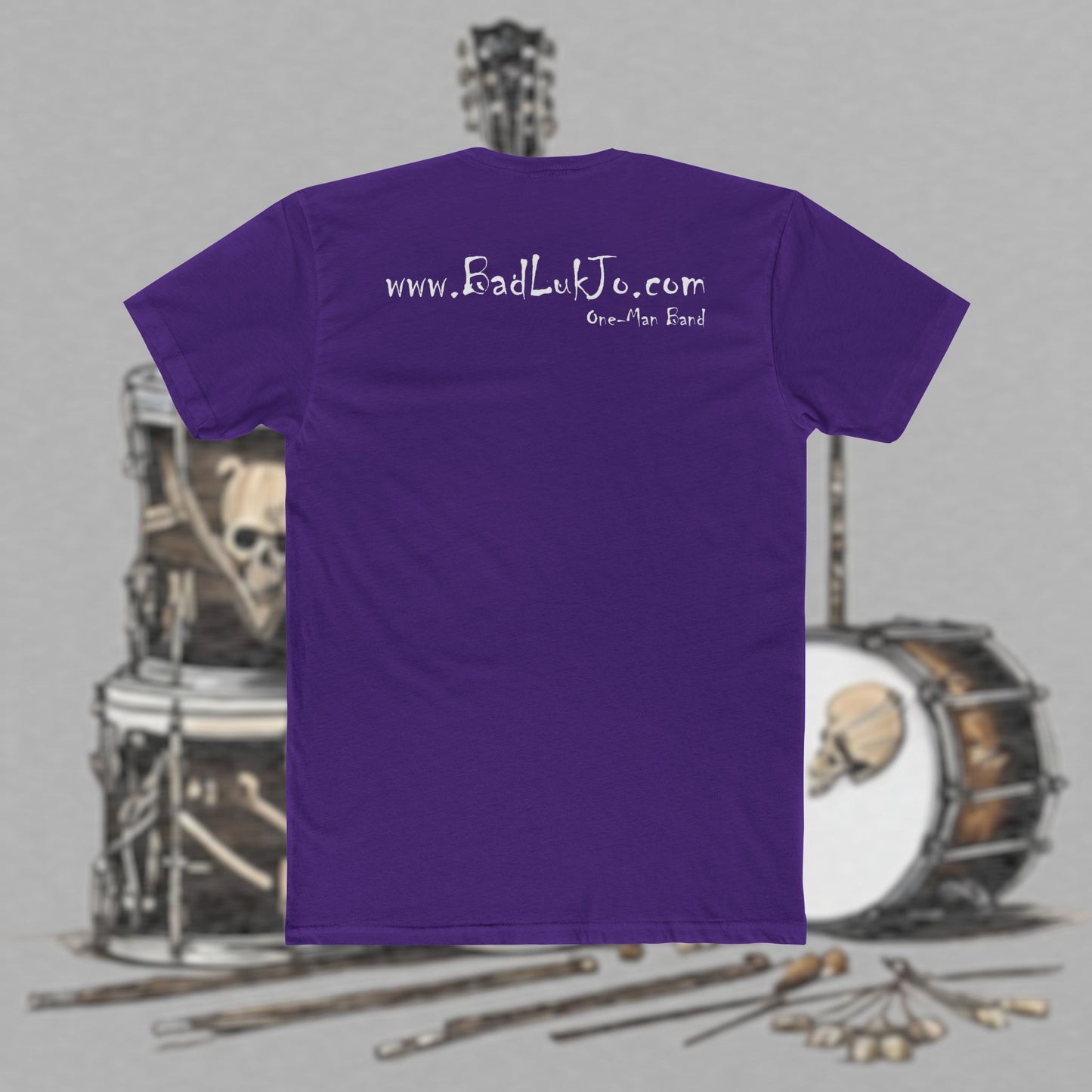 Bad Luk Jo T-Shirt - ORIGINAL Design with Website on Back - Unisex Cotton "Crew Tee" - Classic Fit (Tighter) - Perfect for Musicians and Music Lovers - FREE ECONOMY SHIPPING