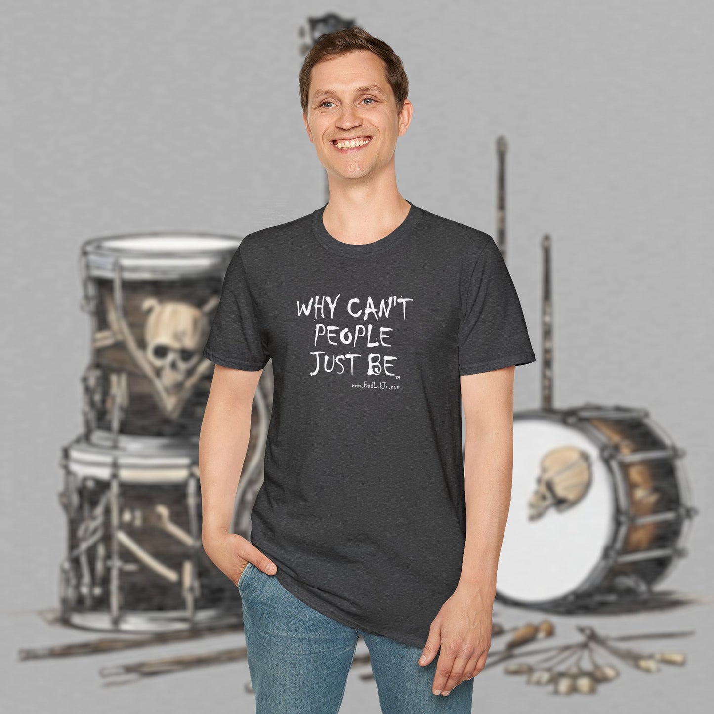 Bad Luk Jo "Why Can't People Just Be" - Unisex Softstyle T-Shirt - Perfect for Musicians and Music Lovers - FREE ECONOMY SHIPPING