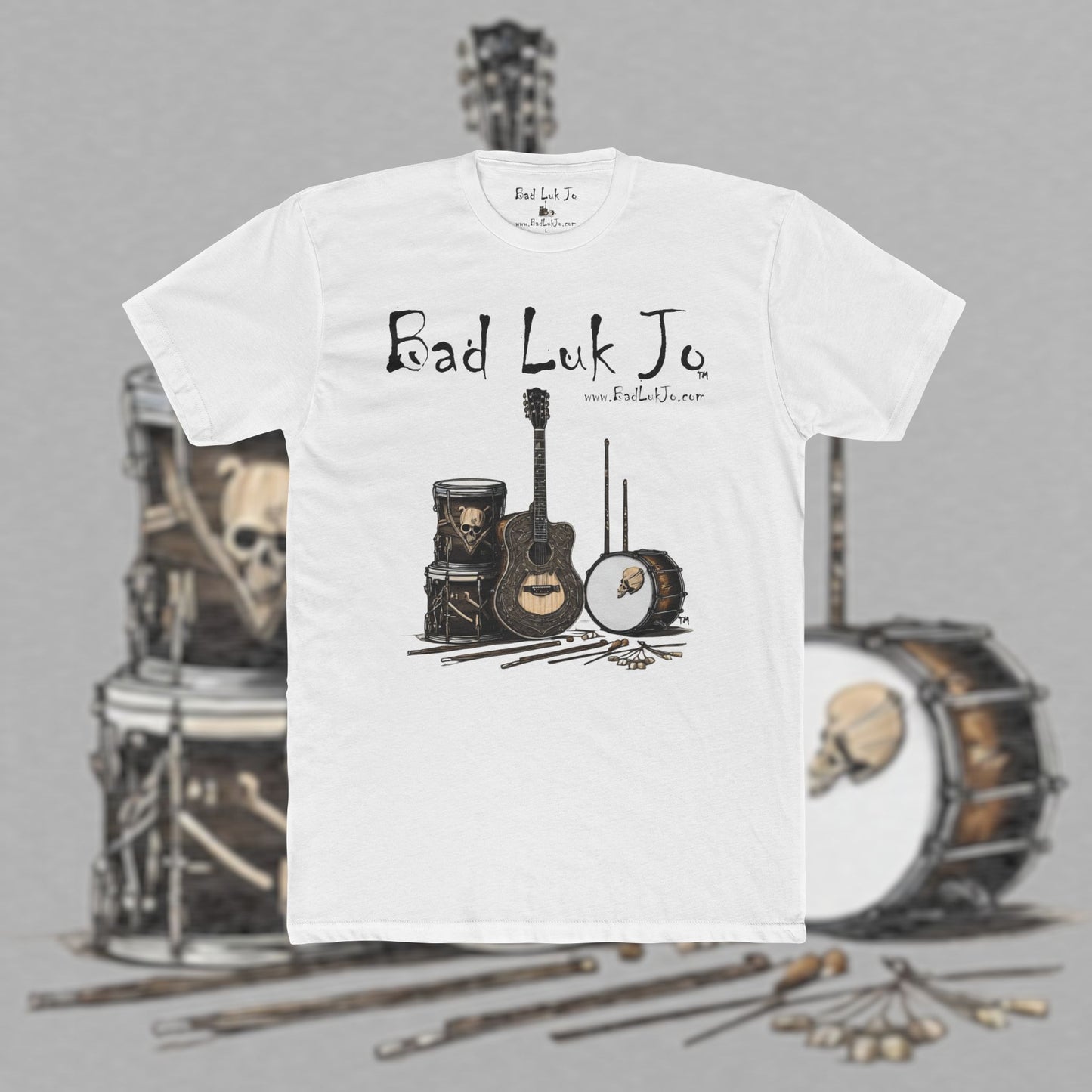 Bad Luk Jo T-Shirt - Alternate Design - No Printing on Back - Unisex Cotton "Crew Tee" - Classic Fit (Tighter) - Perfect for Musicians and Music Lovers - FREE ECONOMY SHIPPING