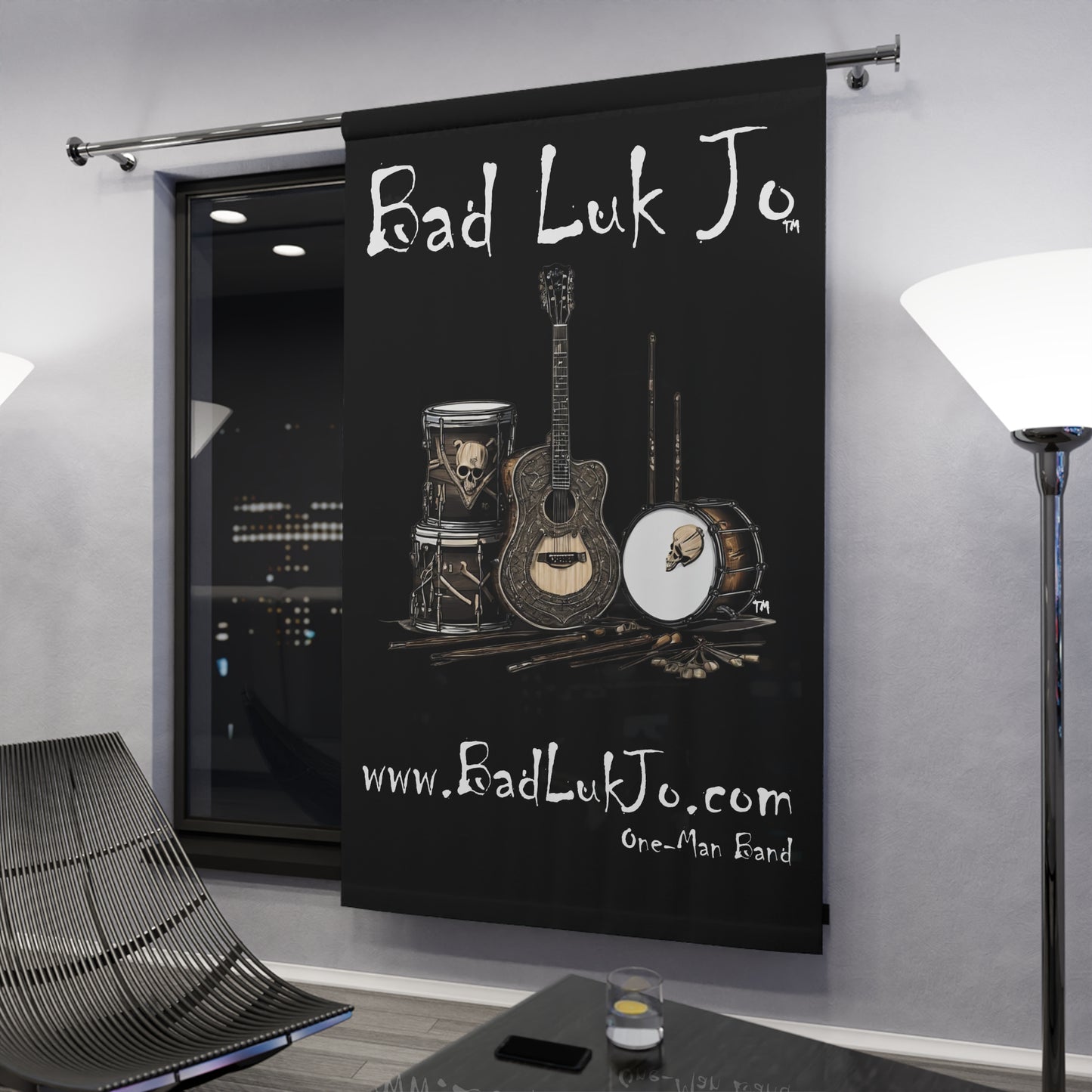 Bad Luk Jo One-Man Band - Window Curtain / Backdrop - Black - FREE STANDARD SHIPPING