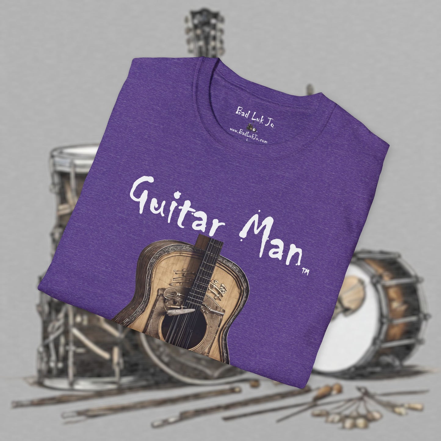 Bad Luk Jo "Guitar Man" T-Shirt - No Printing on Back - Unisex Softstyle T-Shirt - Perfect for Musicians and Music Lovers - FREE ECONOMY SHIPPING
