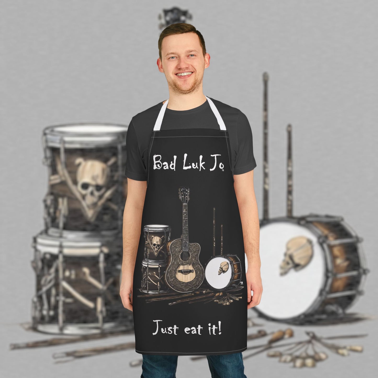 Bad Luk Jo Stylish BBQ / Cooking Apron - "Just eat it!" - Perfect for the Kitchen or Grill! - FREE STANDARD SHIPPING