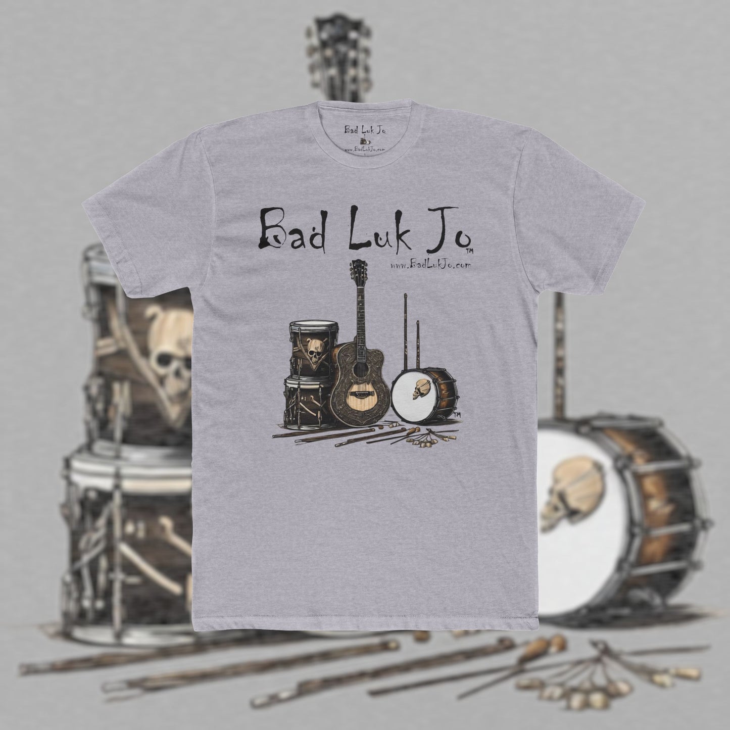 Bad Luk Jo T-Shirt - Alternate Design - No Printing on Back - Unisex Cotton "Crew Tee" - Classic Fit (Tighter) - Perfect for Musicians and Music Lovers - FREE ECONOMY SHIPPING