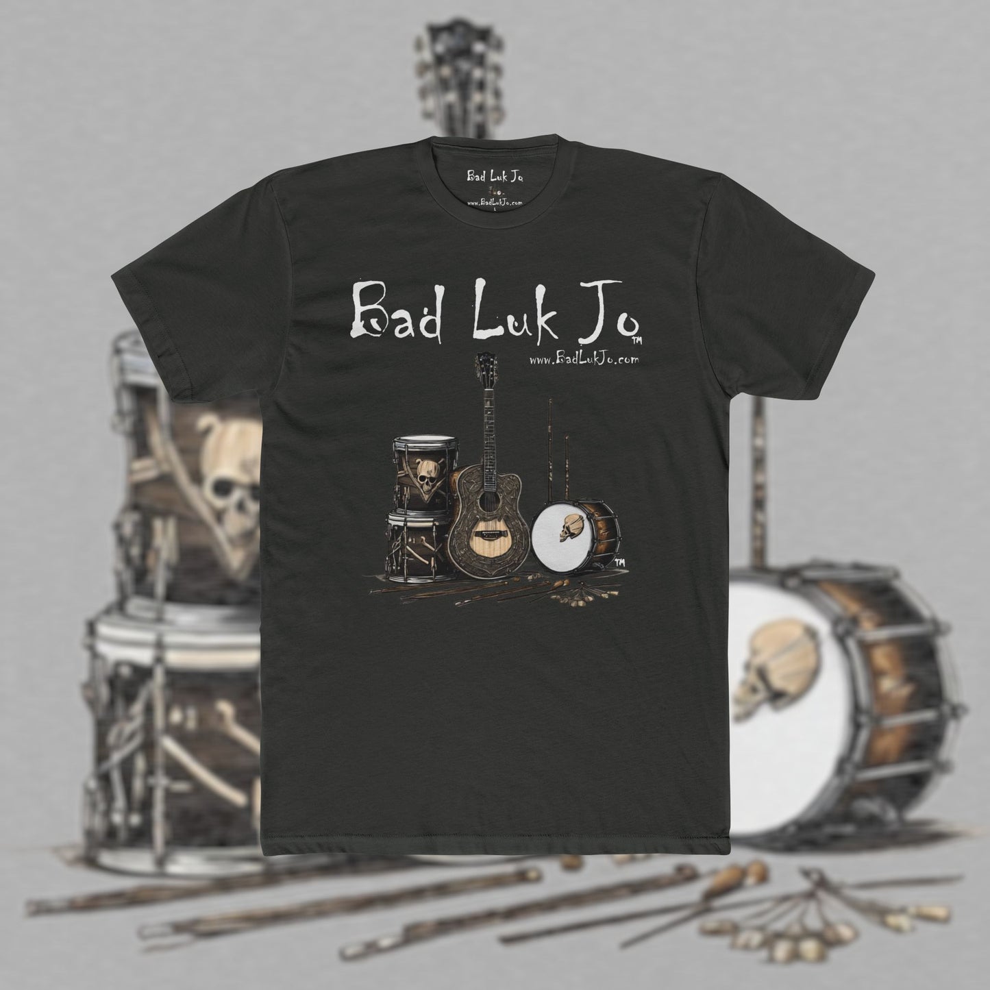 Bad Luk Jo T-Shirt - Alternate Design - No Printing on Back - Unisex Cotton "Crew Tee" - Classic Fit (Tighter) - Perfect for Musicians and Music Lovers - FREE ECONOMY SHIPPING