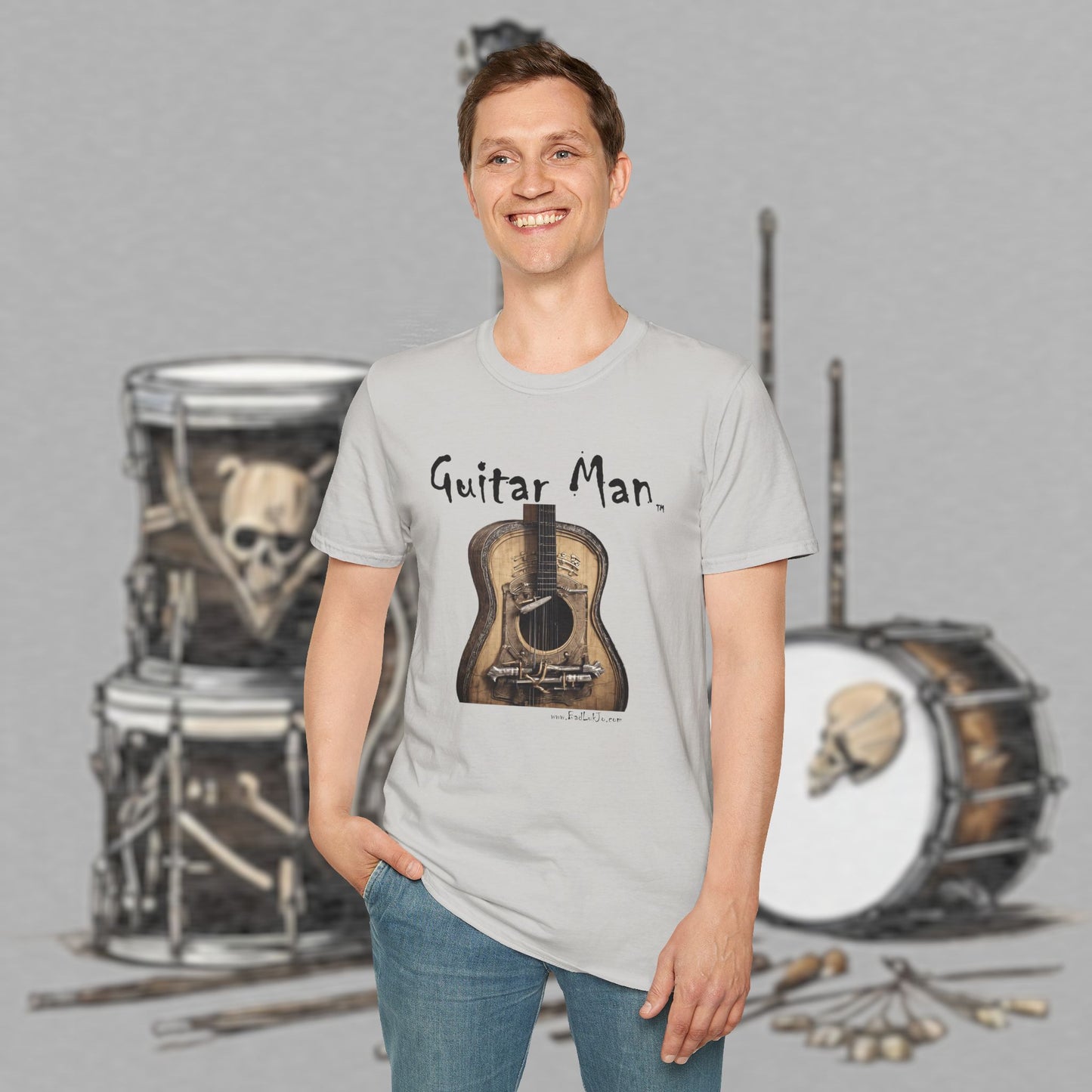 Bad Luk Jo "Guitar Man" T-Shirt - No Printing on Back - Unisex Softstyle T-Shirt - Perfect for Musicians and Music Lovers - FREE ECONOMY SHIPPING