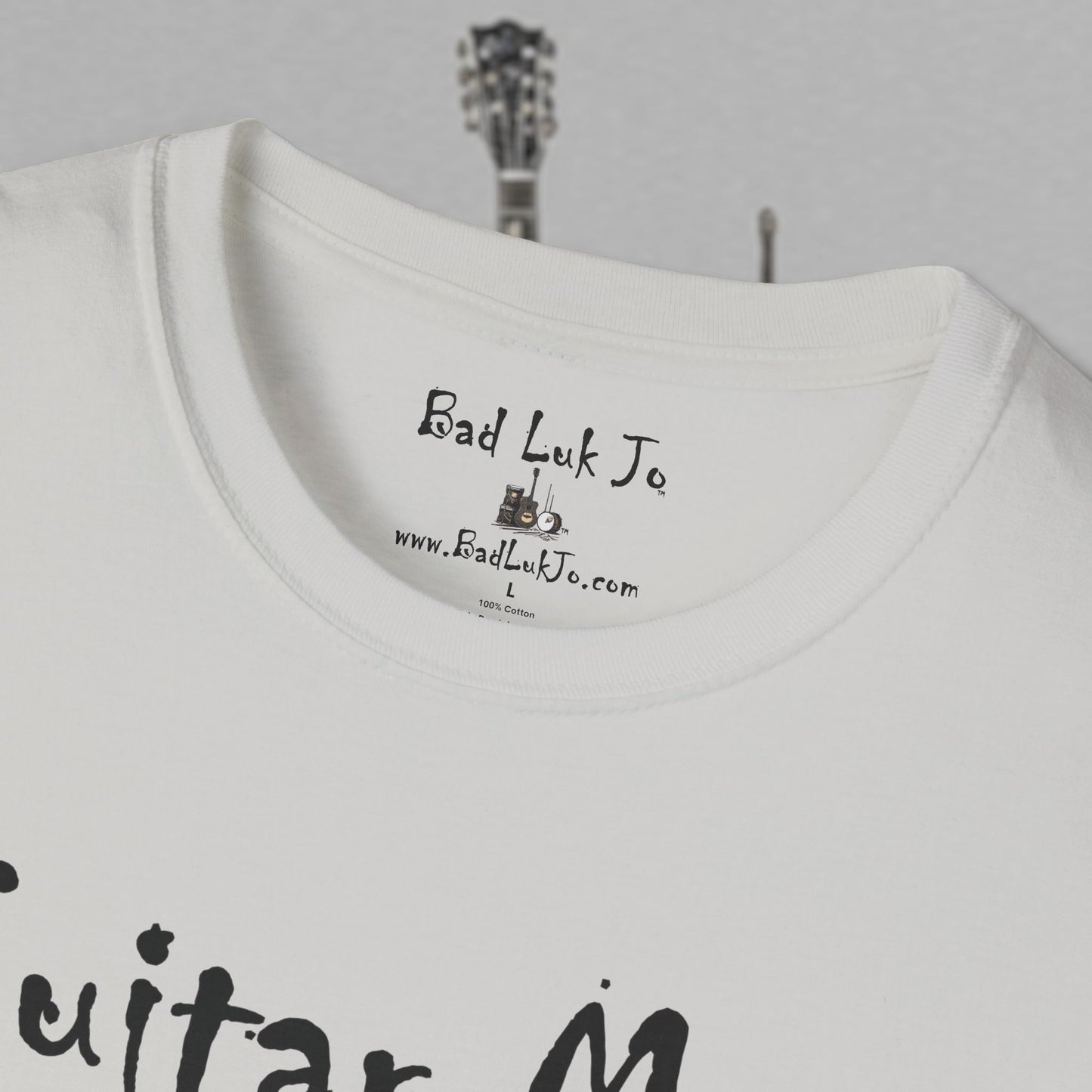 Bad Luk Jo "Guitar Man" T-Shirt - No Printing on Back - Unisex Softstyle T-Shirt - Perfect for Musicians and Music Lovers - FREE ECONOMY SHIPPING