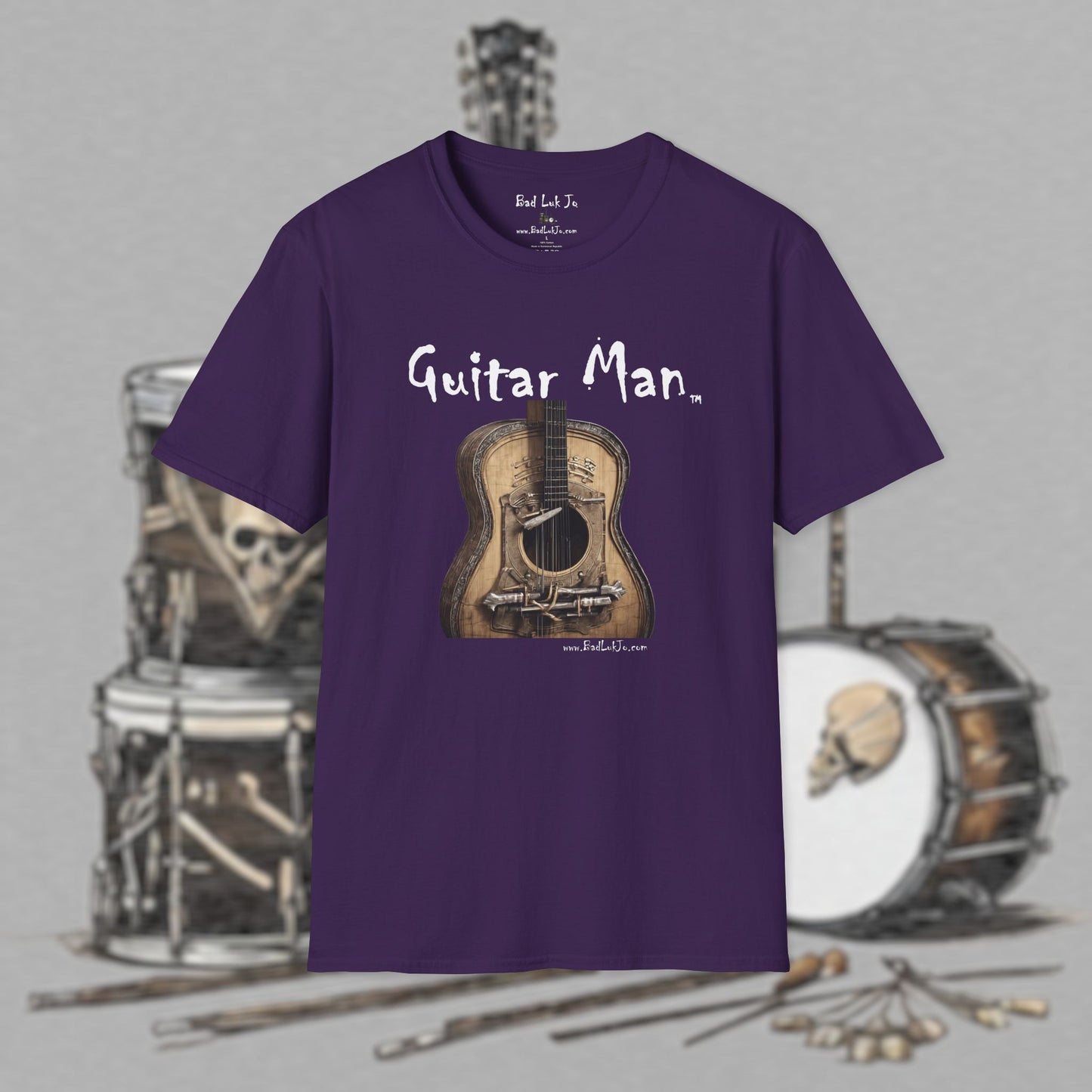 Bad Luk Jo "Guitar Man" T-Shirt - No Printing on Back - Unisex Softstyle T-Shirt - Perfect for Musicians and Music Lovers - FREE ECONOMY SHIPPING