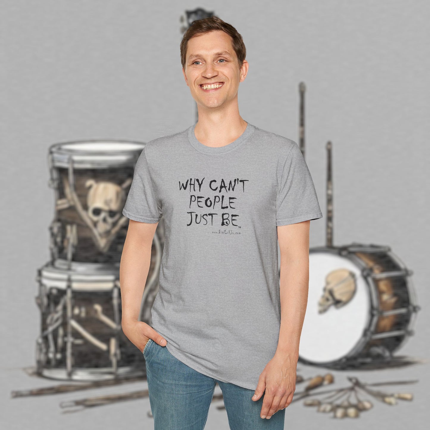 Bad Luk Jo "Why Can't People Just Be" - Unisex Softstyle T-Shirt - Perfect for Musicians and Music Lovers - FREE ECONOMY SHIPPING