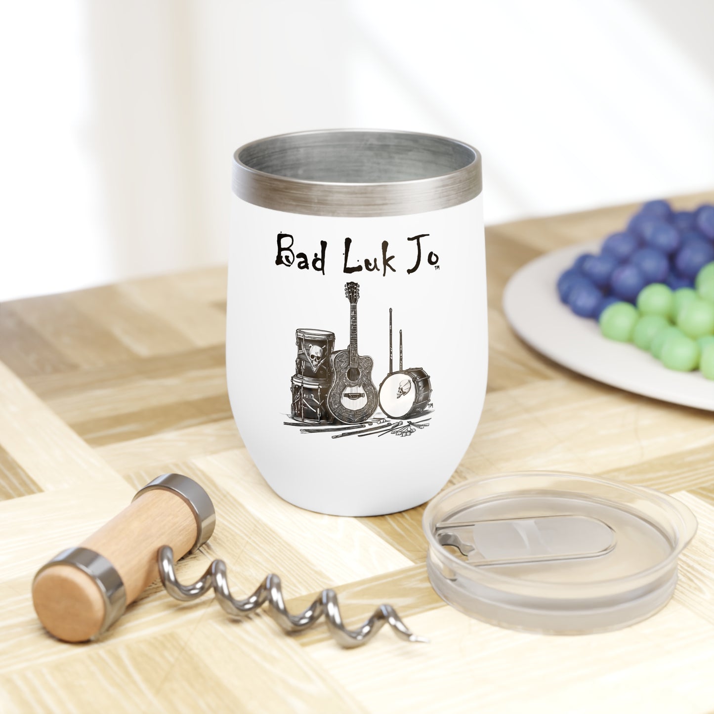 Bad Luk Jo Drink Tumbler - Great for Bad Luk Jo Coffee, Wine, or Any Drink - White - FREE ECONOMY SHIPPING