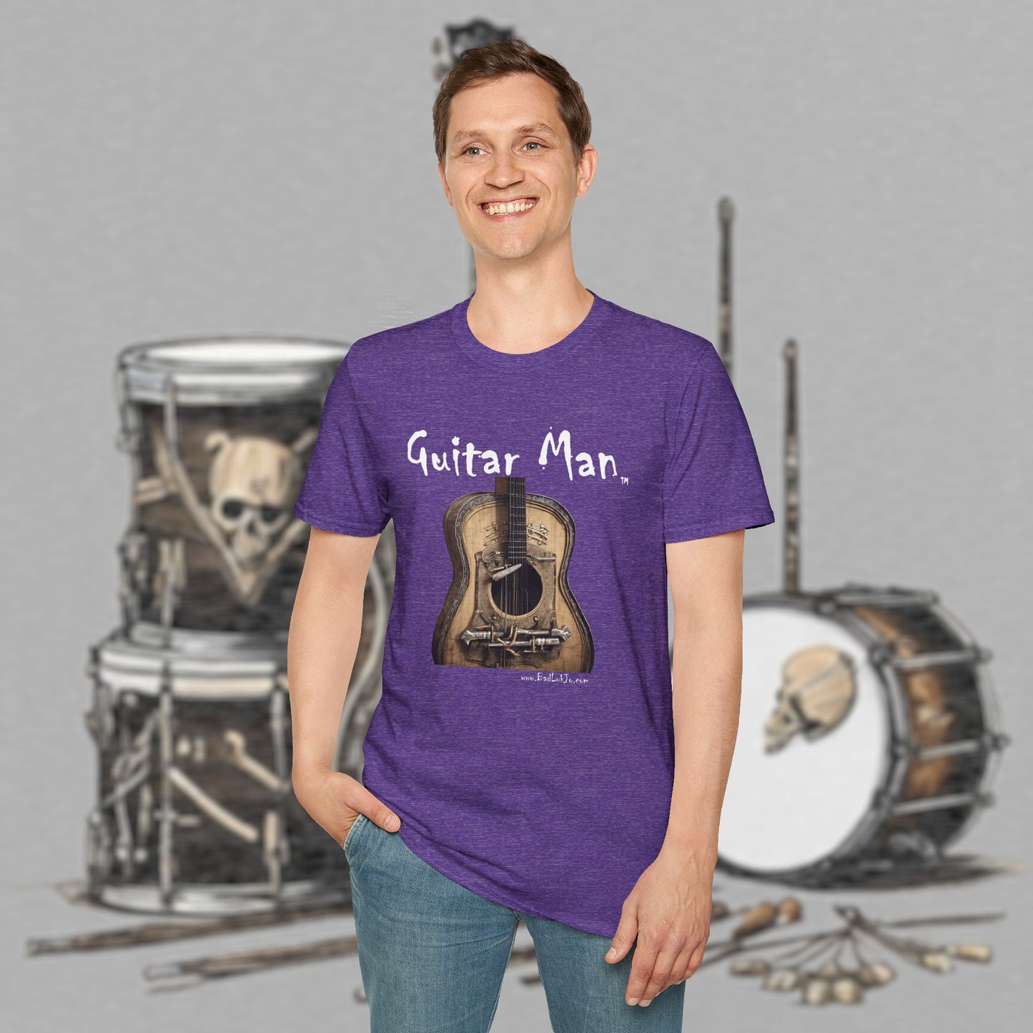 Bad Luk Jo "Guitar Man" T-Shirt - No Printing on Back - Unisex Softstyle T-Shirt - Perfect for Musicians and Music Lovers - FREE ECONOMY SHIPPING