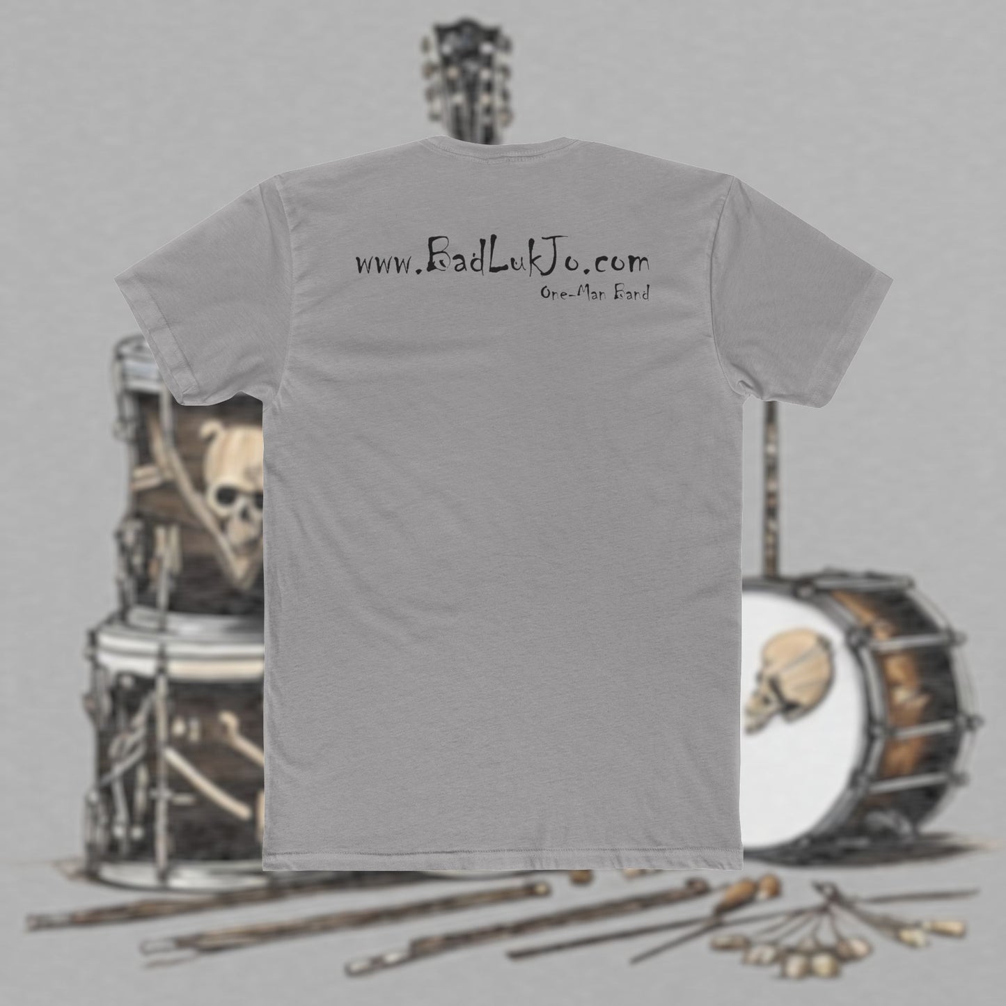 Bad Luk Jo T-Shirt - ORIGINAL Design with Website on Back - Unisex Cotton "Crew Tee" - Classic Fit (Tighter) - Perfect for Musicians and Music Lovers - FREE ECONOMY SHIPPING