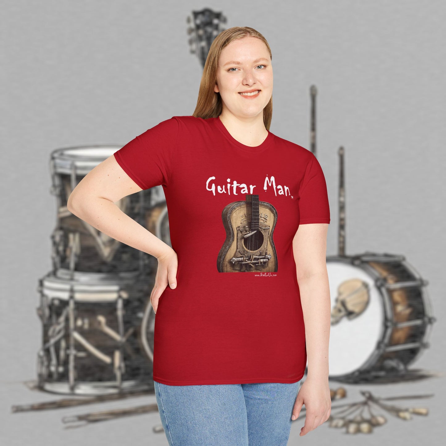 Bad Luk Jo "Guitar Man" T-Shirt - No Printing on Back - Unisex Softstyle T-Shirt - Perfect for Musicians and Music Lovers - FREE ECONOMY SHIPPING