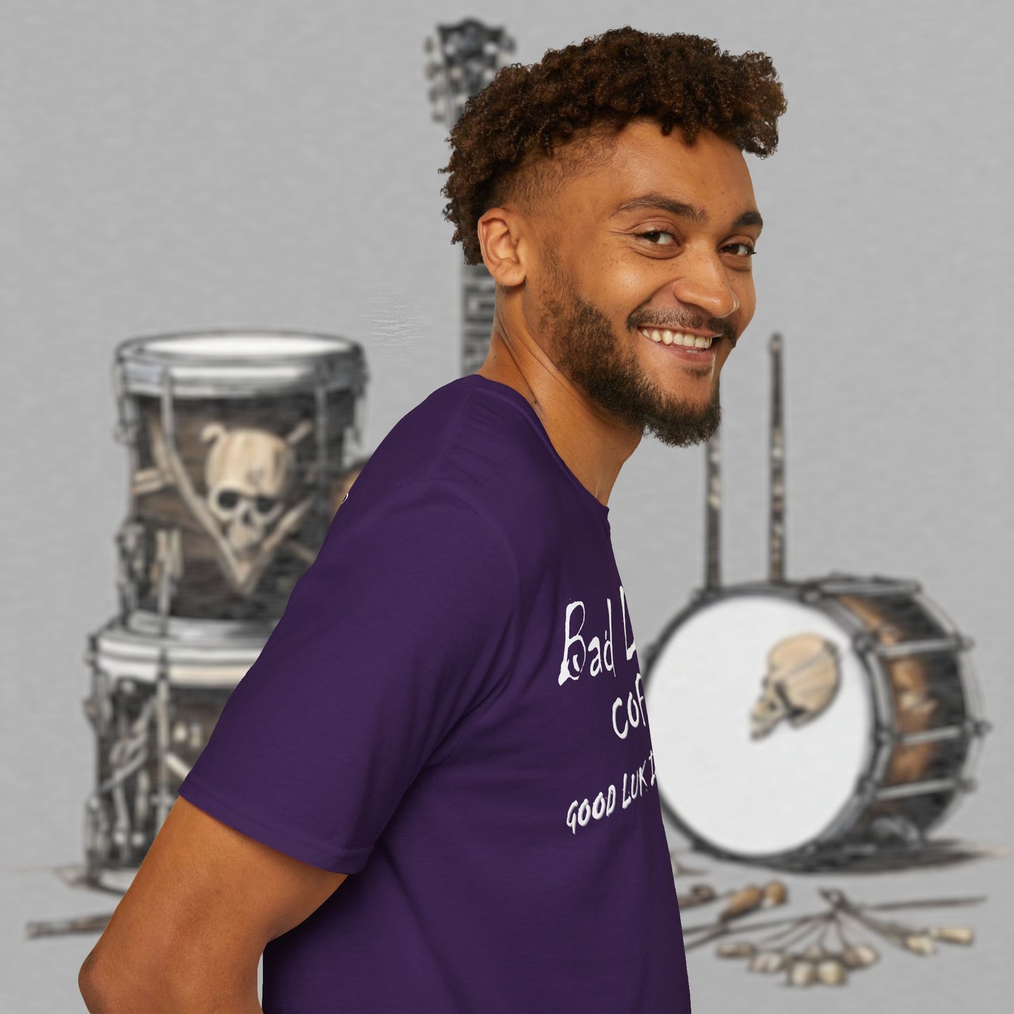 Bad Luk Jo Coffee "Good Luk in Every Cup" T-Shirt - with Website on Back - Unisex Softstyle T-Shirt - FREE ECONOMY SHIPPING