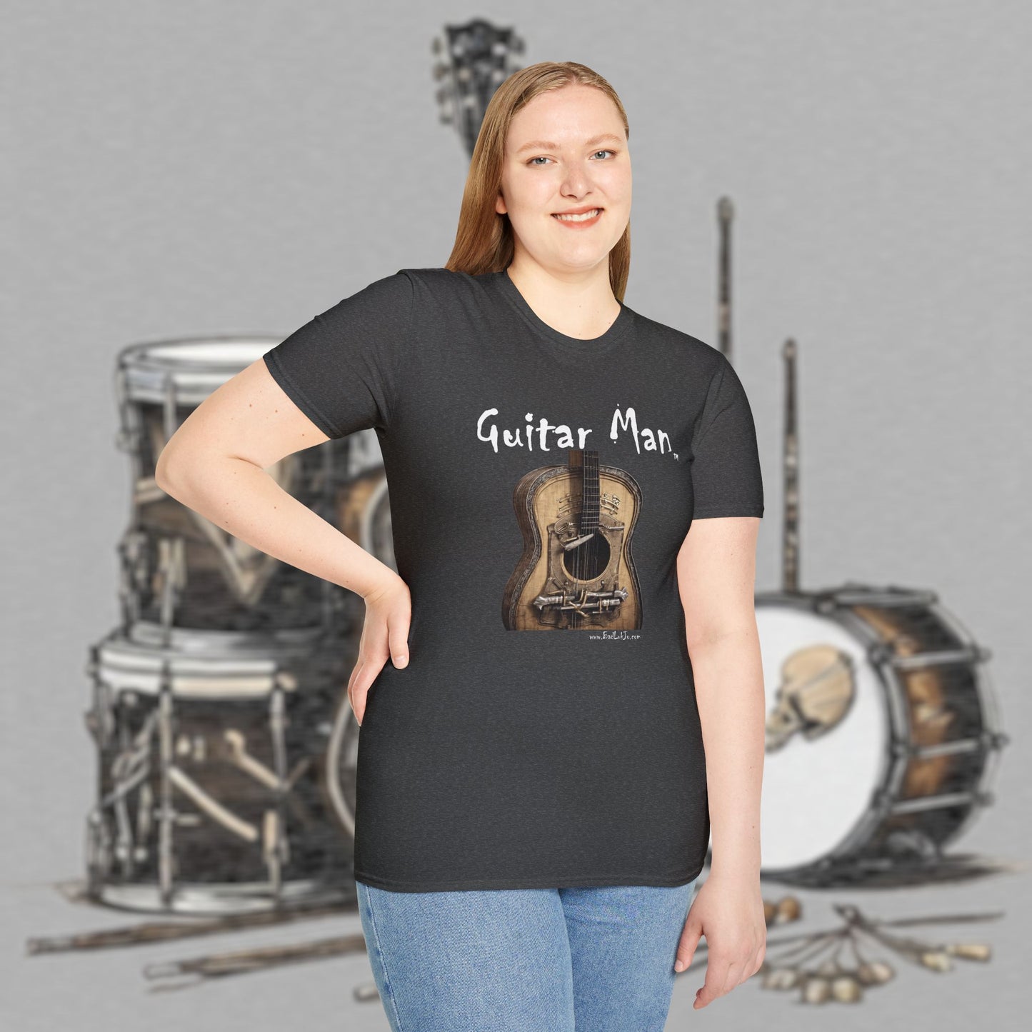 Bad Luk Jo "Guitar Man" T-Shirt - No Printing on Back - Unisex Softstyle T-Shirt - Perfect for Musicians and Music Lovers - FREE ECONOMY SHIPPING