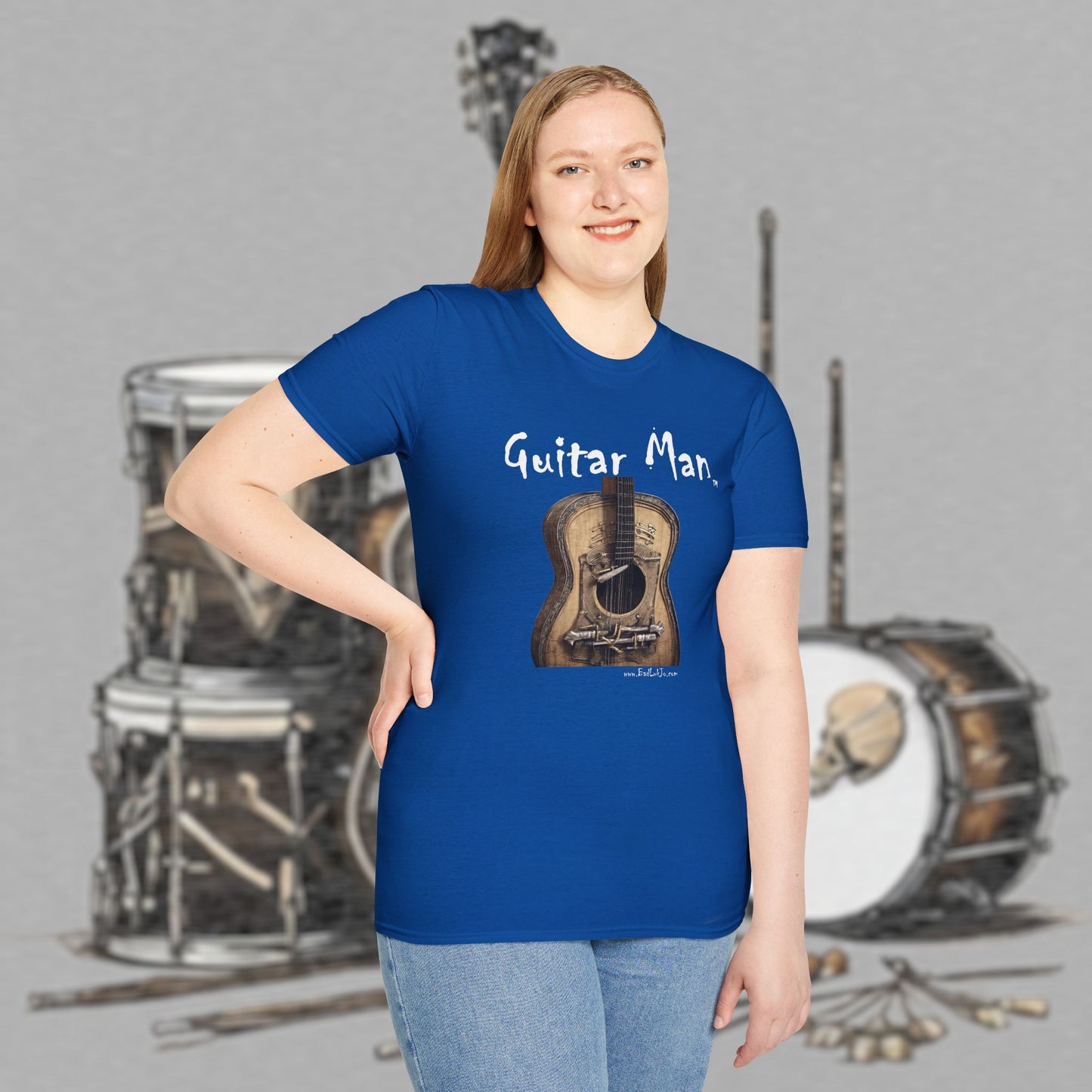 Bad Luk Jo "Guitar Man" T-Shirt - No Printing on Back - Unisex Softstyle T-Shirt - Perfect for Musicians and Music Lovers - FREE ECONOMY SHIPPING