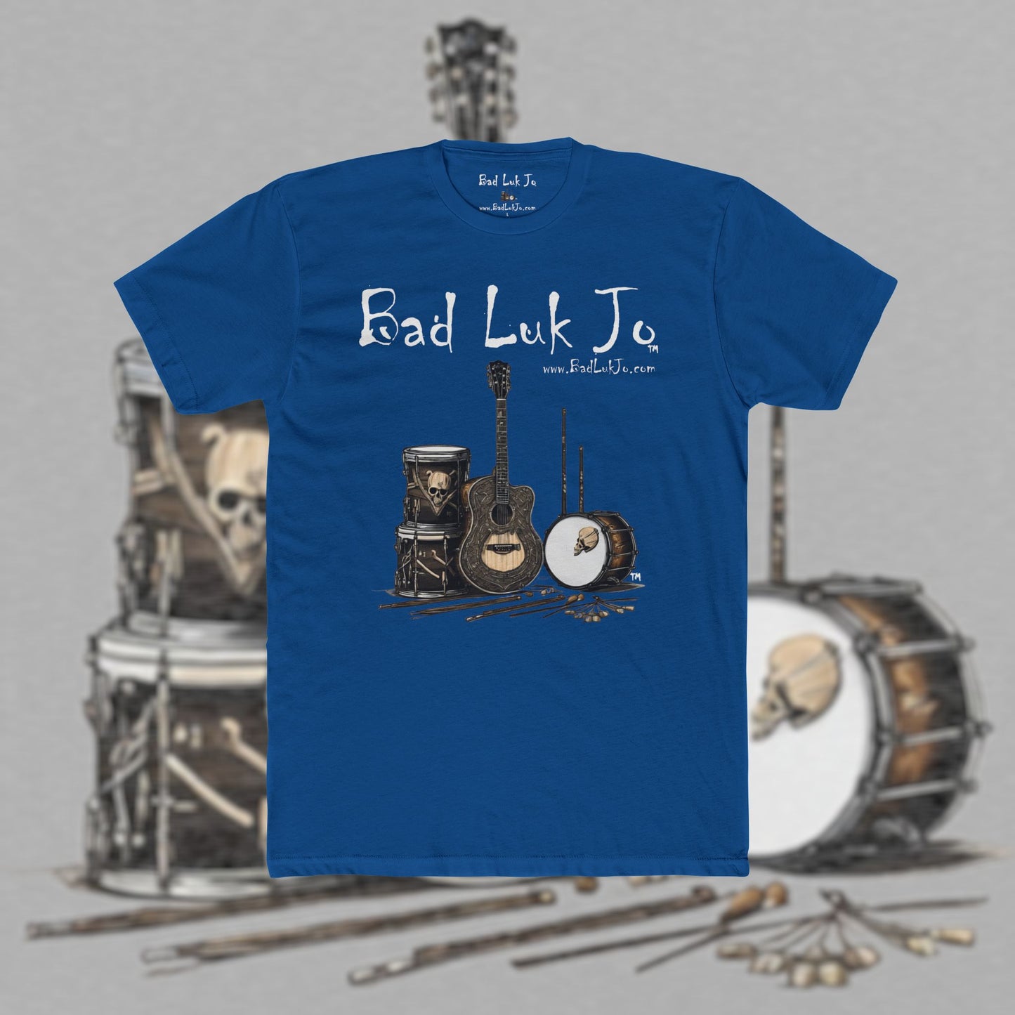 Bad Luk Jo T-Shirt - Alternate Design - No Printing on Back - Unisex Cotton "Crew Tee" - Classic Fit (Tighter) - Perfect for Musicians and Music Lovers - FREE ECONOMY SHIPPING