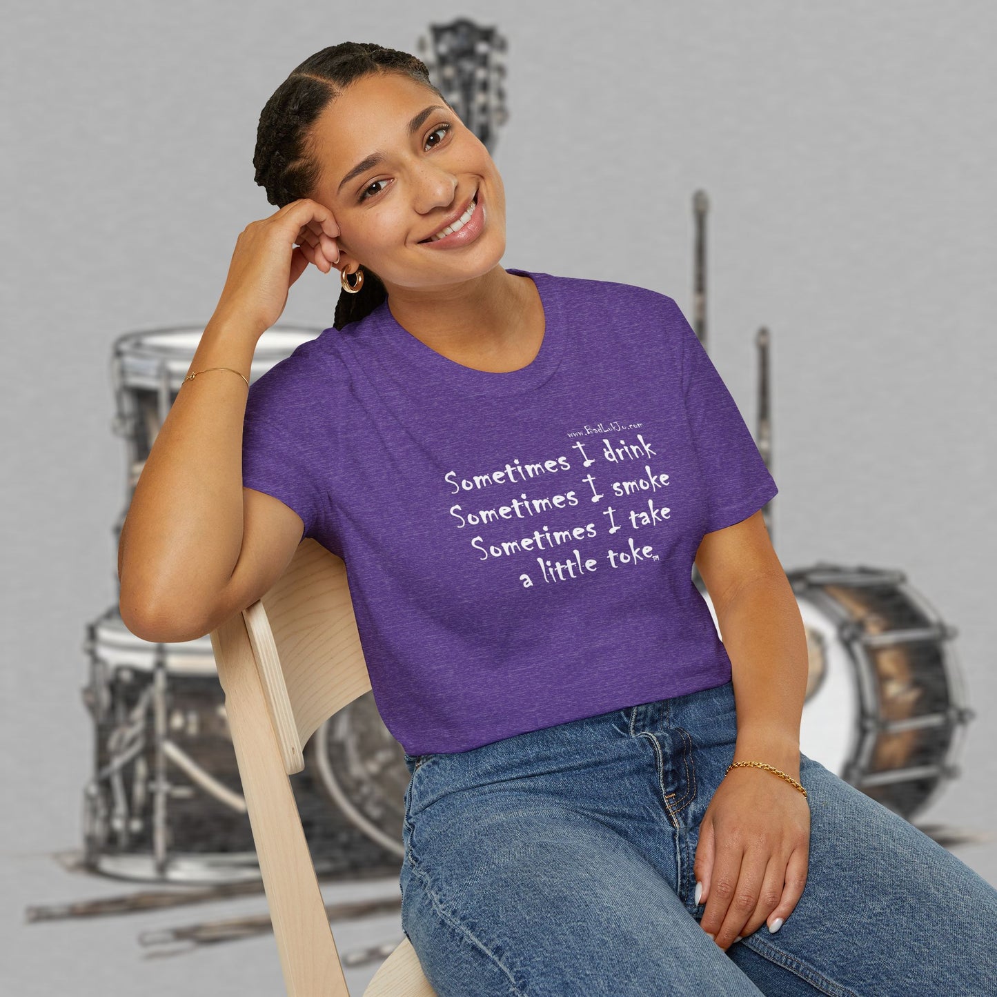 Bad Luk Jo "Sometimes I drink, Sometimes I smoke, Sometimes I take a little toke" - Unisex Softstyle T-Shirt - FREE ECONOMY SHIPPING