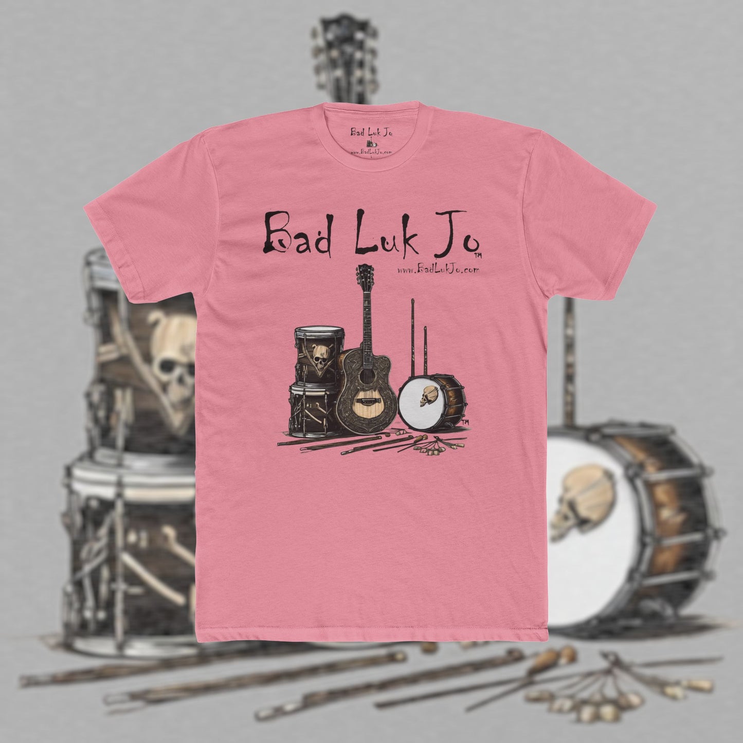 Bad Luk Jo T-Shirt - Alternate Design - No Printing on Back - Unisex Cotton "Crew Tee" - Classic Fit (Tighter) - Perfect for Musicians and Music Lovers - FREE ECONOMY SHIPPING