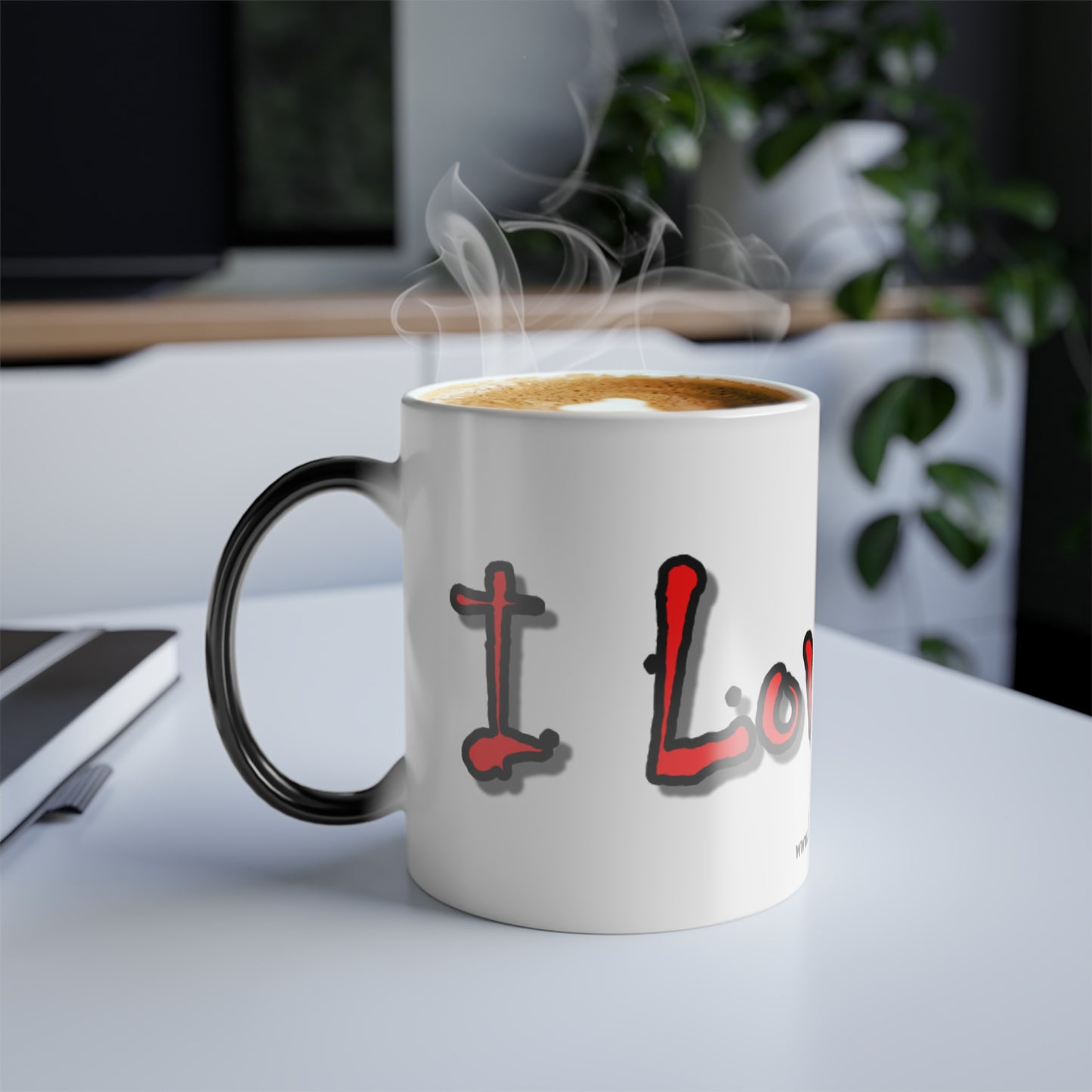 "I Love You" Color Morphing Mug - Unique Heat Changing Coffee Cup - Changes from Black to "I Love You" Design When Warm - Perfect for Valentine's Day or Anniversary - FREE ECONOMY SHIPPING
