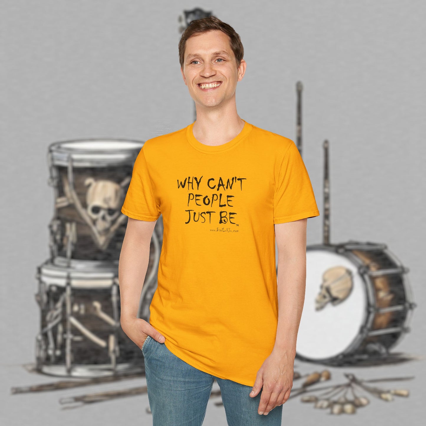 Bad Luk Jo "Why Can't People Just Be" - Unisex Softstyle T-Shirt - Perfect for Musicians and Music Lovers - FREE ECONOMY SHIPPING