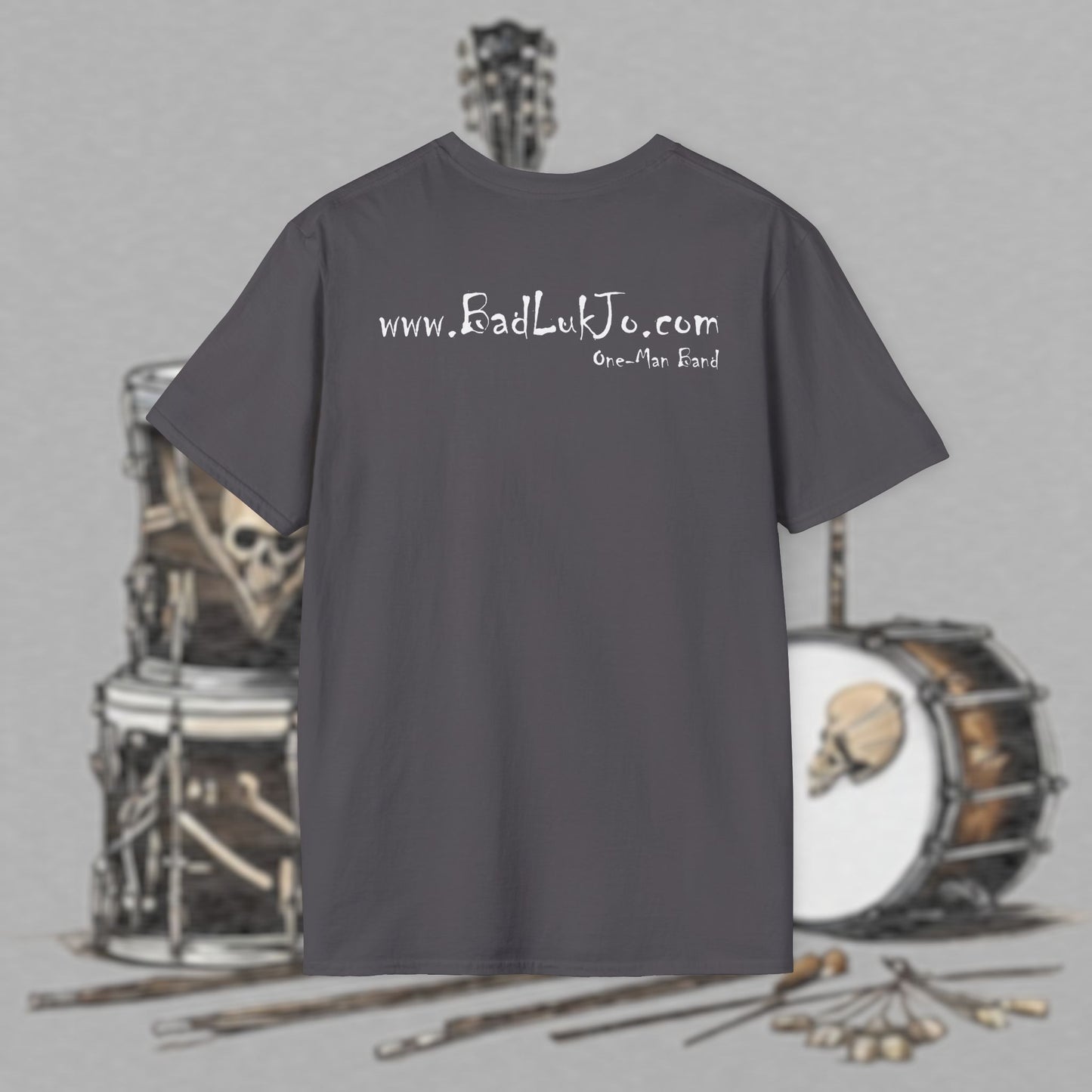 Bad Luk Jo Coffee "Good Luk in Every Cup" T-Shirt - with Website on Back - Unisex Softstyle T-Shirt - FREE ECONOMY SHIPPING