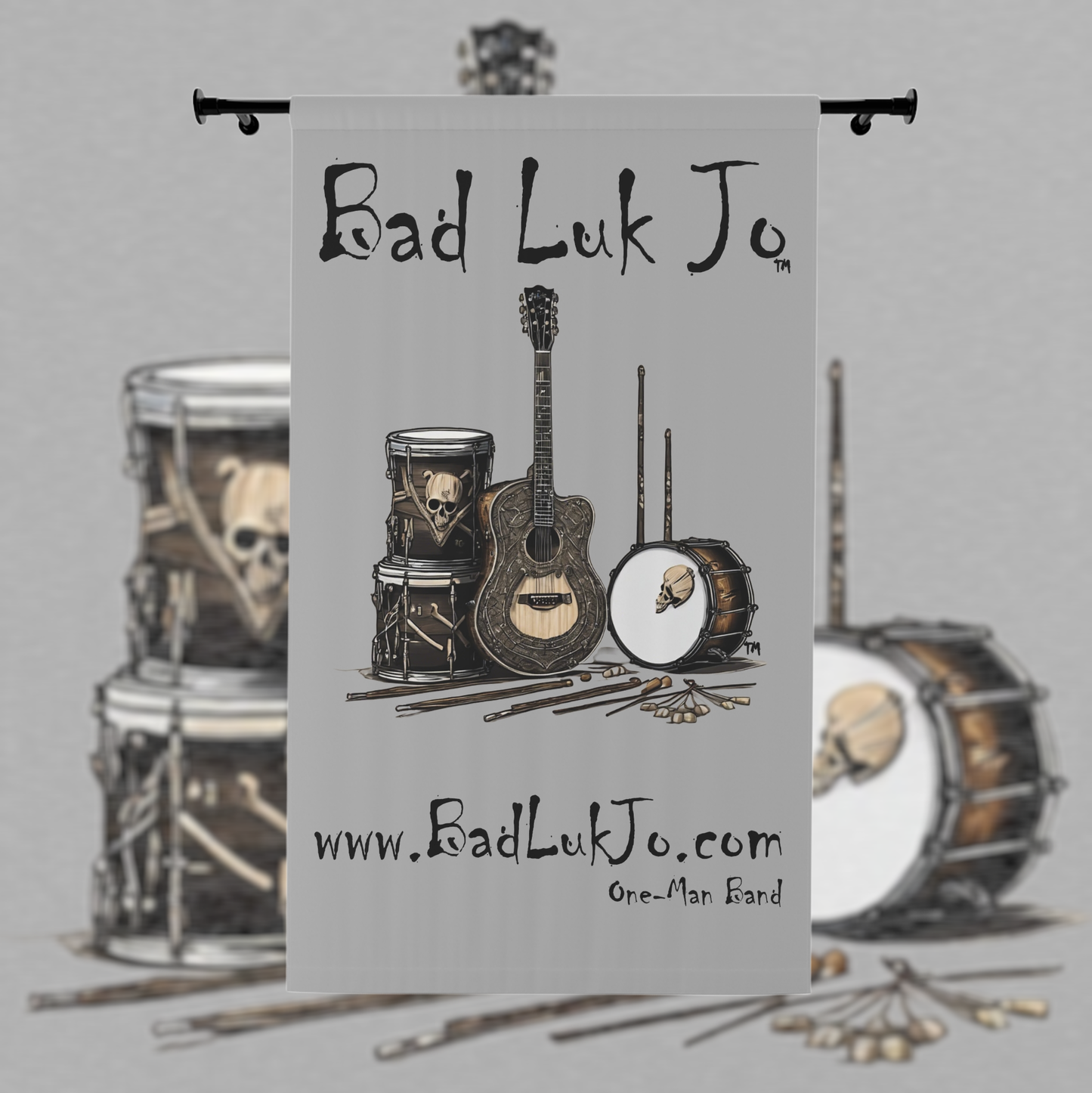 Bad Luk Jo One-Man Band - Window Curtain / Backdrop - Grey - FREE STANDARD SHIPPING