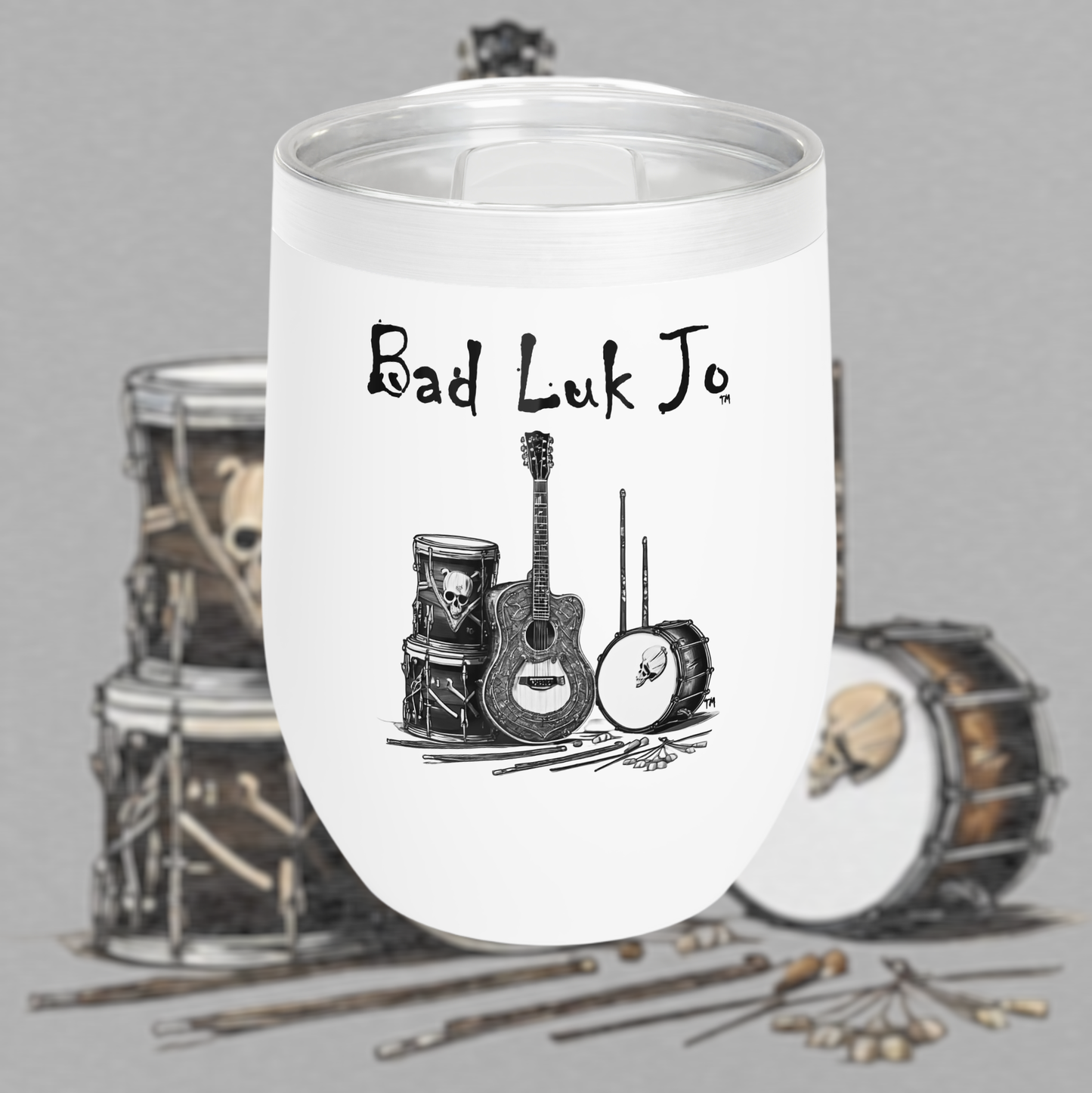 Bad Luk Jo Drink Tumbler - Great for Bad Luk Jo Coffee, Wine, or Any Drink - White - FREE ECONOMY SHIPPING