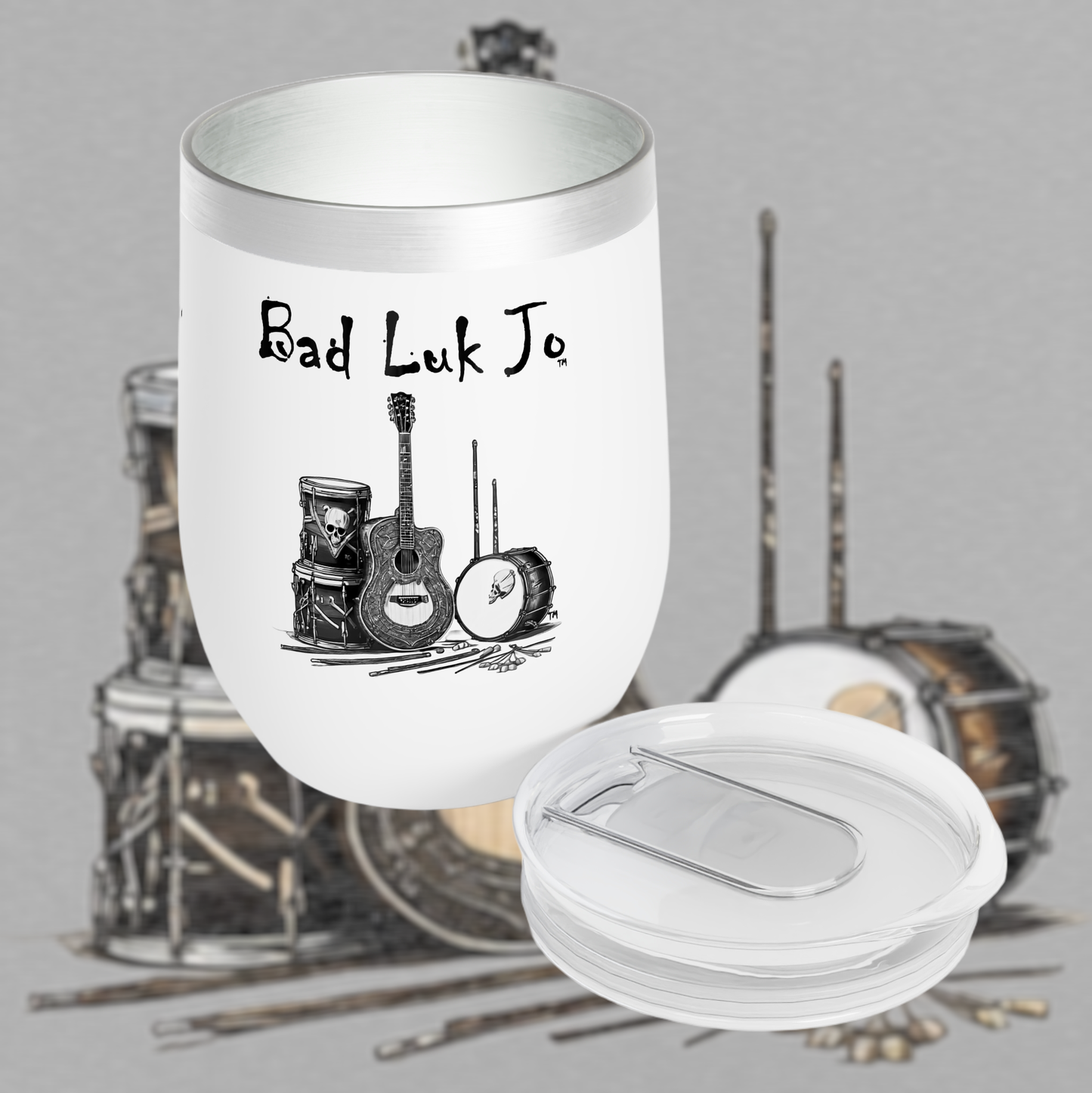 Bad Luk Jo Drink Tumbler - Great for Bad Luk Jo Coffee, Wine, or Any Drink - White - FREE ECONOMY SHIPPING