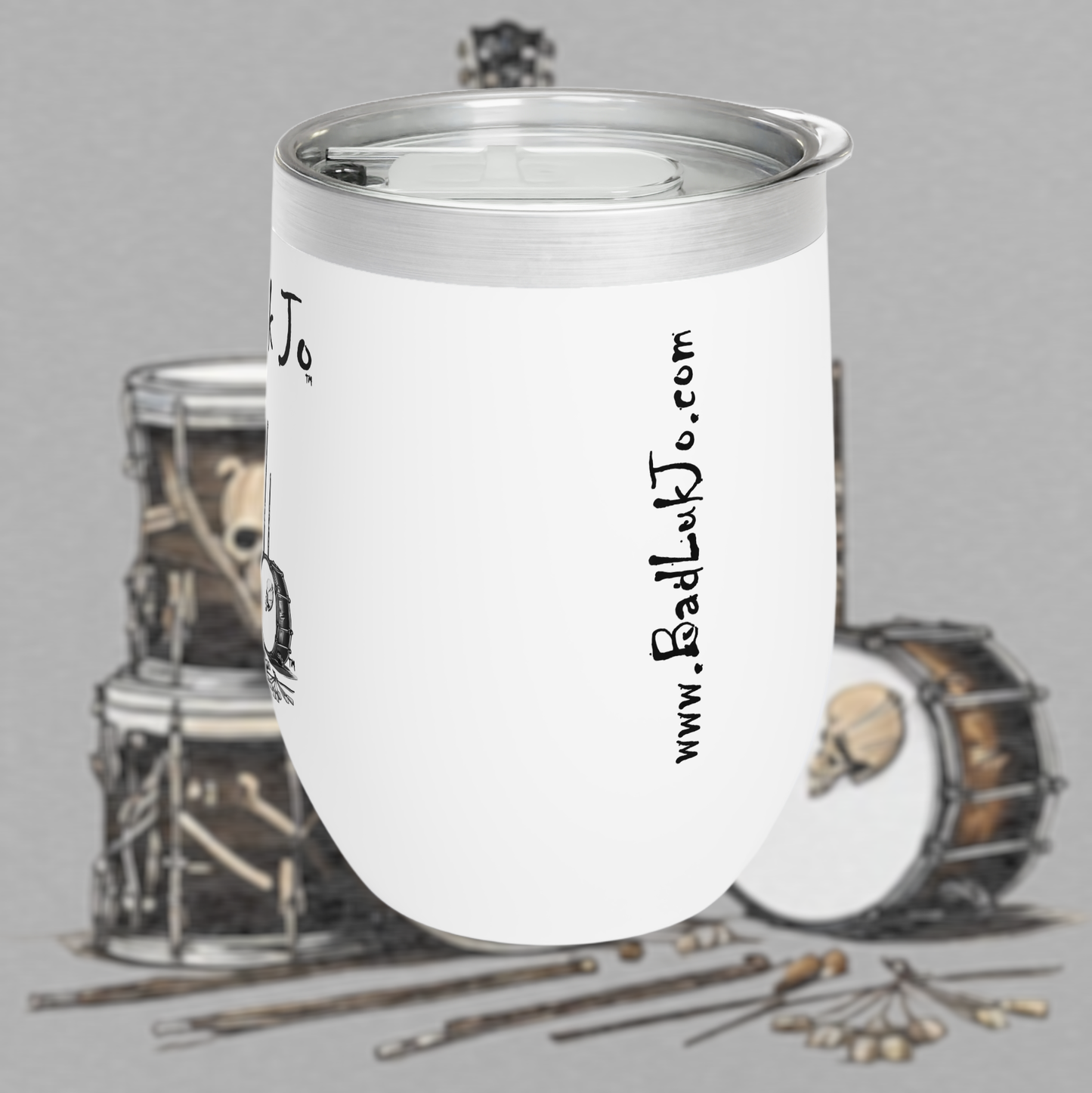 Bad Luk Jo Drink Tumbler - Great for Bad Luk Jo Coffee, Wine, or Any Drink - White - FREE ECONOMY SHIPPING