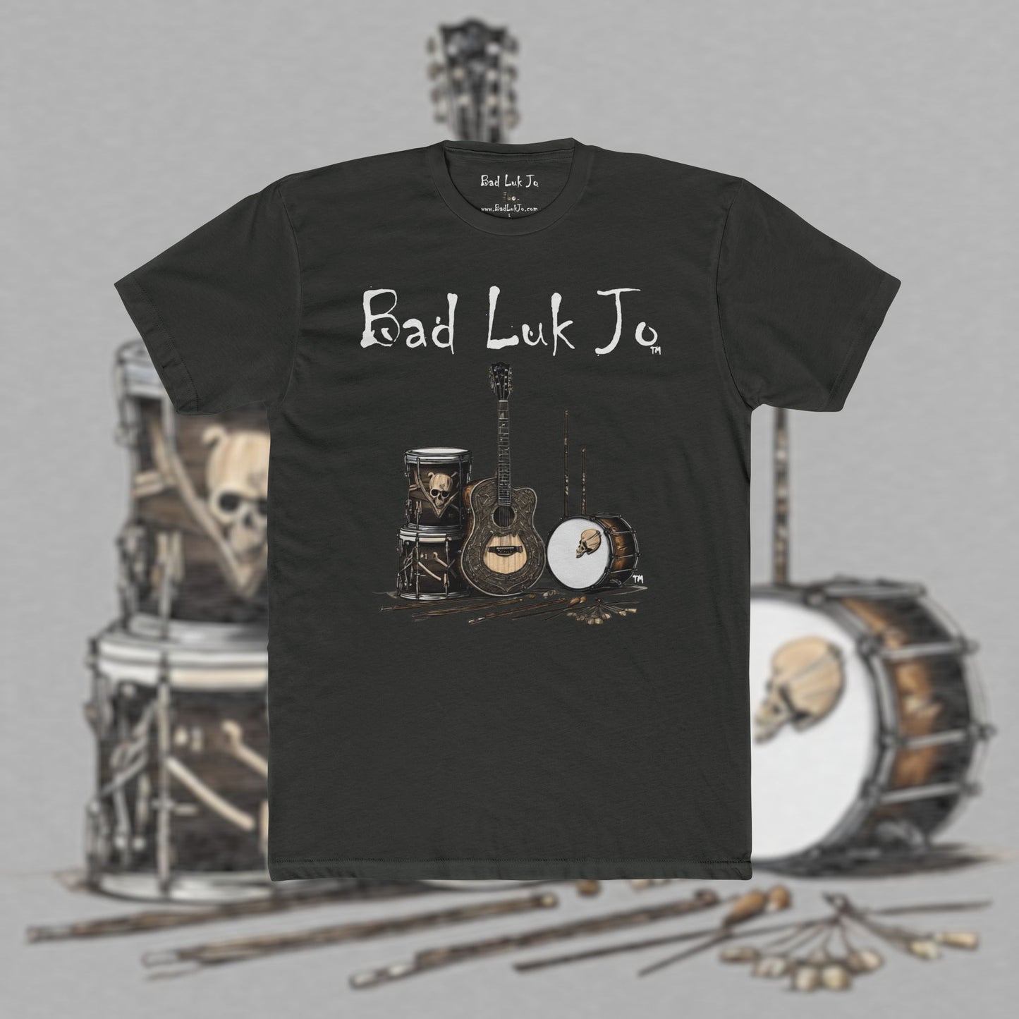 Bad Luk Jo T-Shirt - ORIGINAL Design with Website on Back - Unisex Cotton "Crew Tee" - Classic Fit (Tighter) - Perfect for Musicians and Music Lovers - FREE ECONOMY SHIPPING