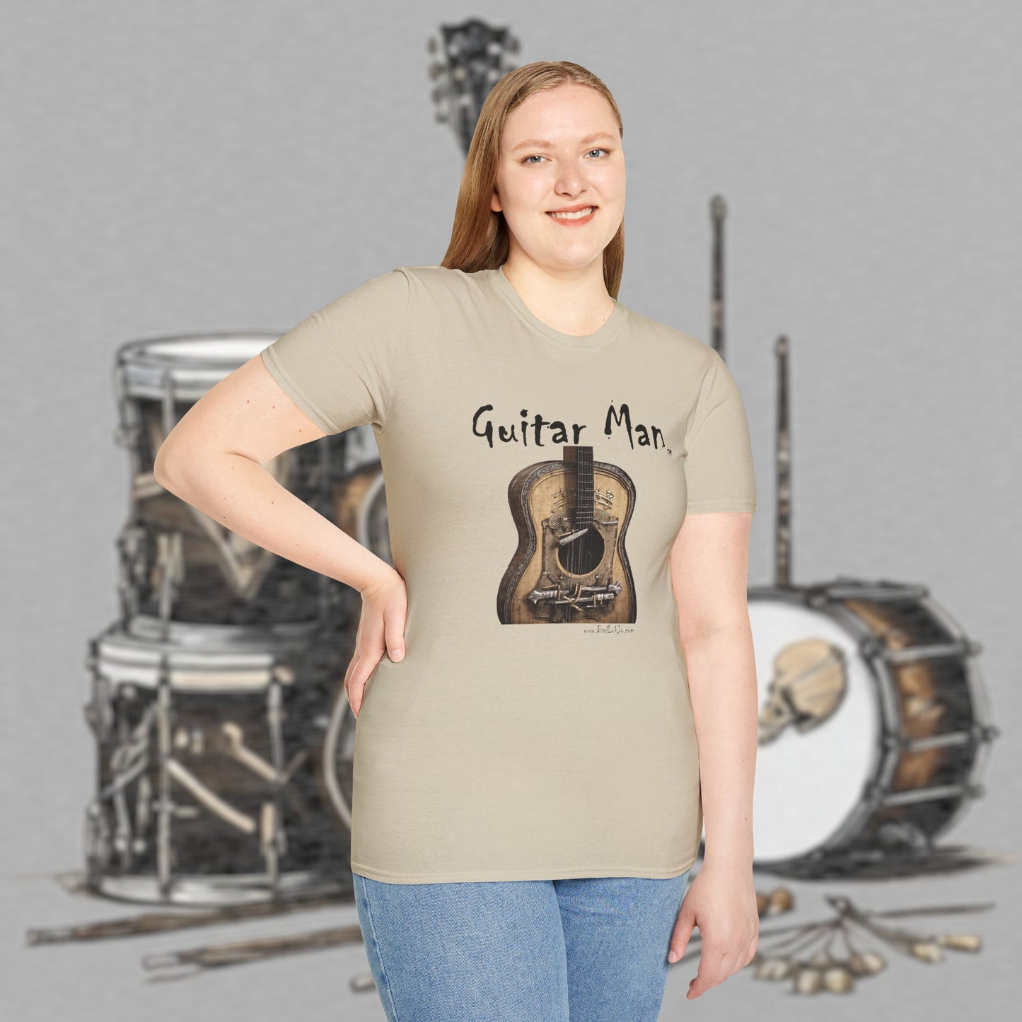 Bad Luk Jo "Guitar Man" T-Shirt - No Printing on Back - Unisex Softstyle T-Shirt - Perfect for Musicians and Music Lovers - FREE ECONOMY SHIPPING