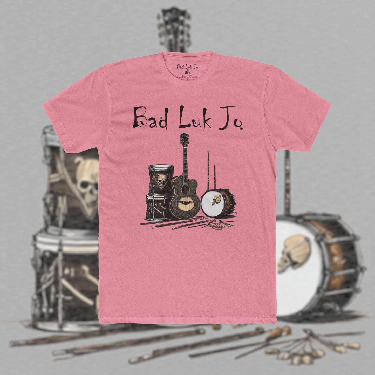Bad Luk Jo T-Shirt - ORIGINAL Design with Website on Back - Unisex Cotton "Crew Tee" - Classic Fit (Tighter) - Perfect for Musicians and Music Lovers - FREE ECONOMY SHIPPING