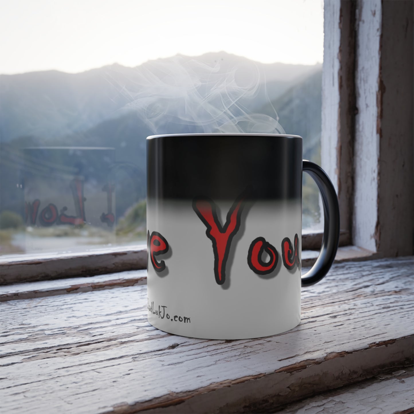 "I Love You" Color Morphing Mug - Unique Heat Changing Coffee Cup - Changes from Black to "I Love You" Design When Warm - Perfect for Valentine's Day or Anniversary - FREE ECONOMY SHIPPING