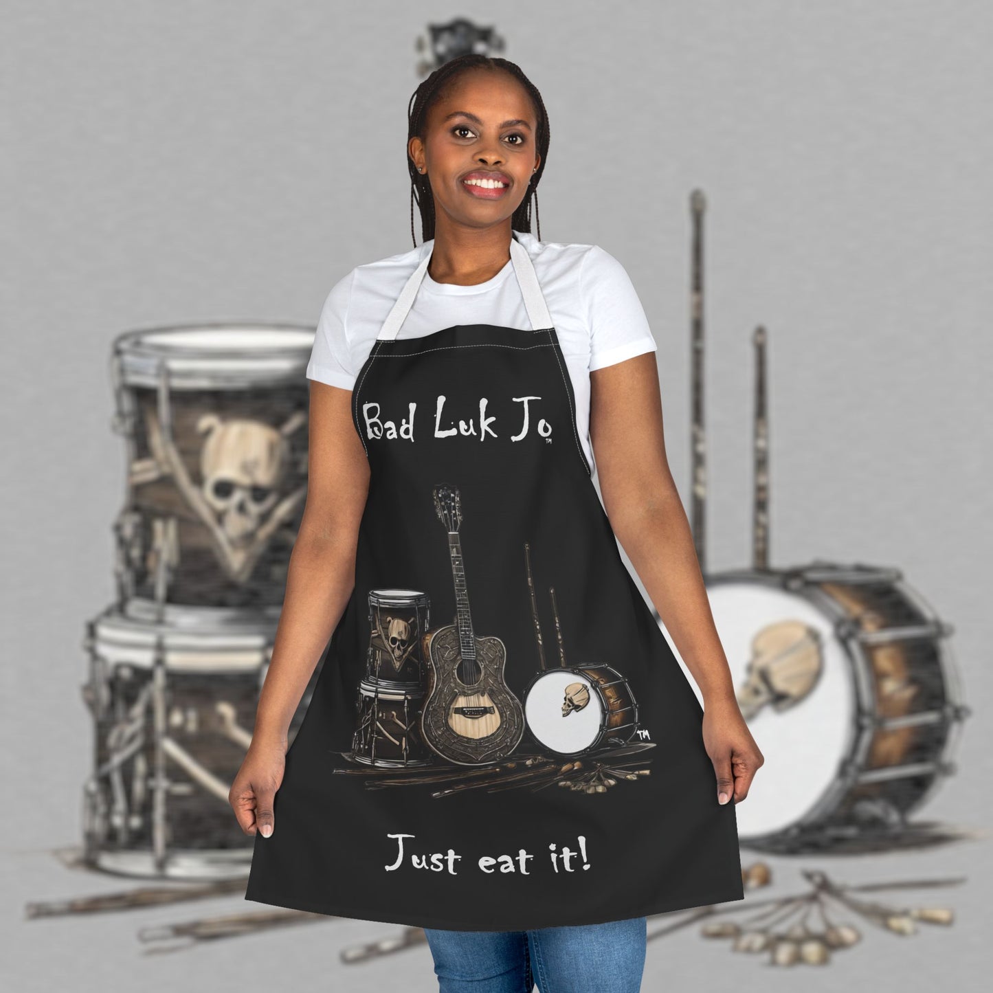 Bad Luk Jo Stylish BBQ / Cooking Apron - "Just eat it!" - Perfect for the Kitchen or Grill! - FREE STANDARD SHIPPING