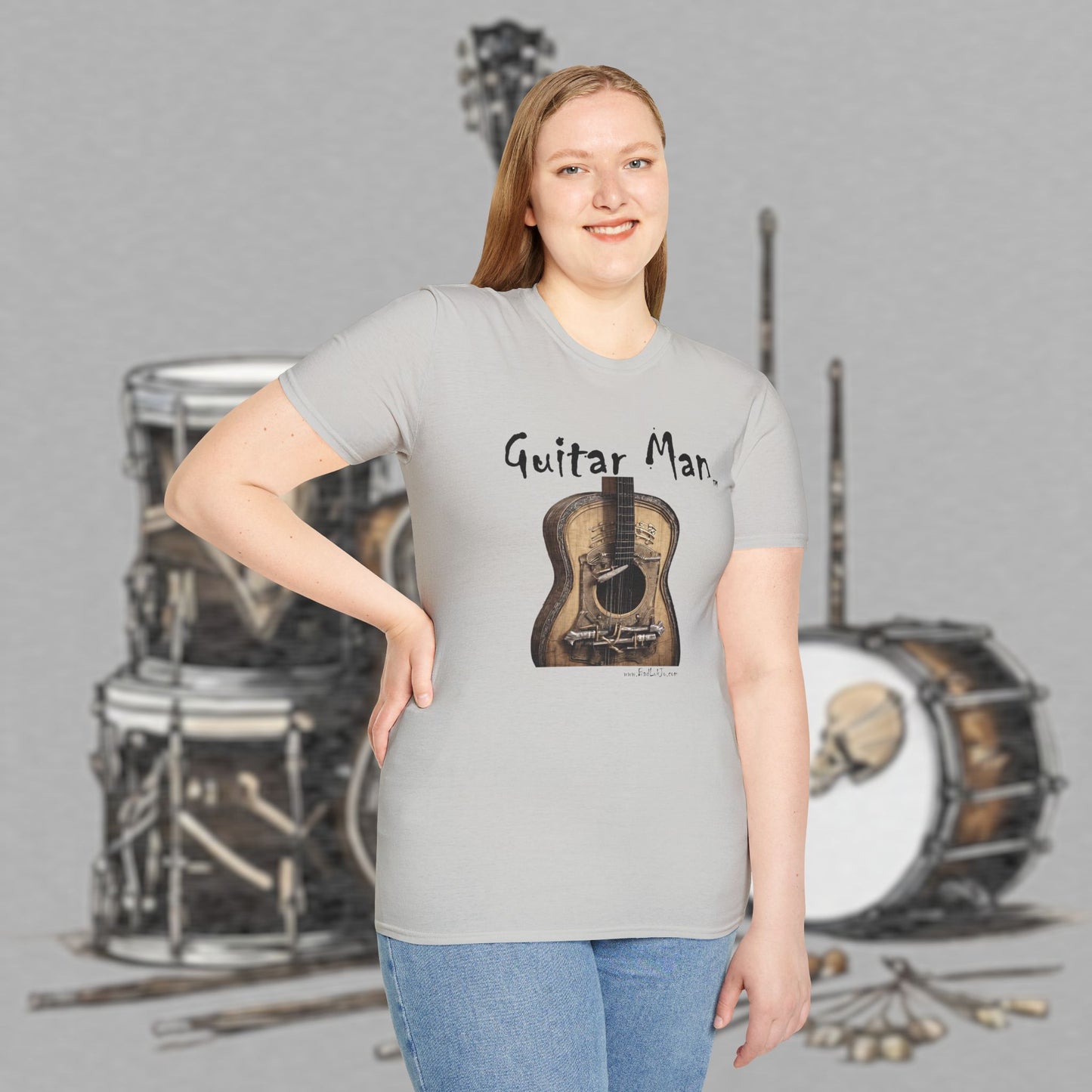 Bad Luk Jo "Guitar Man" T-Shirt - No Printing on Back - Unisex Softstyle T-Shirt - Perfect for Musicians and Music Lovers - FREE ECONOMY SHIPPING